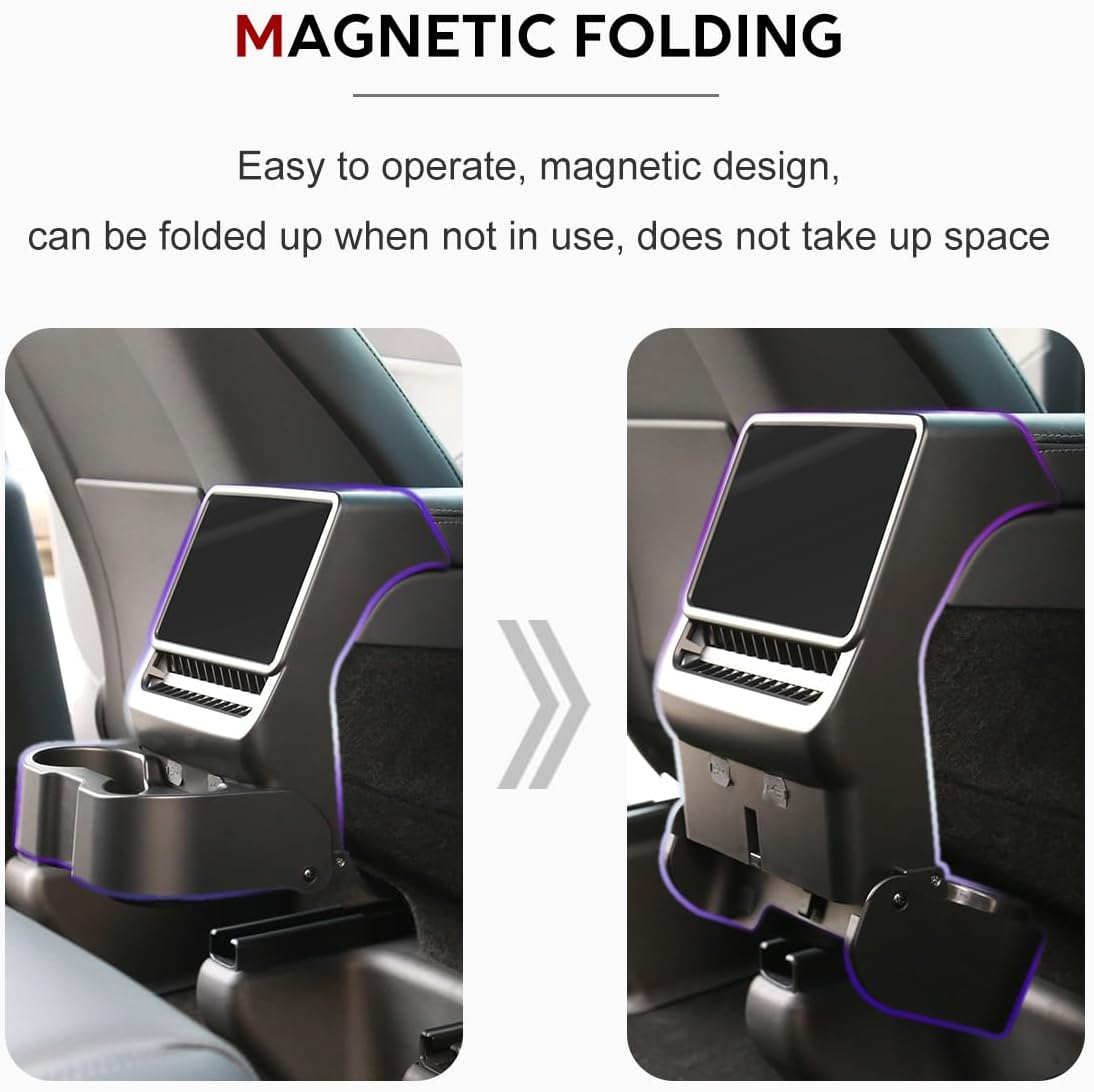 Rear Cup Holder for Tesla Model Y Juniper Accessories, Rear Center Console Cup Holder for Model 3 Highland 2025 2026, No Drilling, Anti-Slip Foldable Accessories for 2026 Model Y Juniper Back Seat image number 6