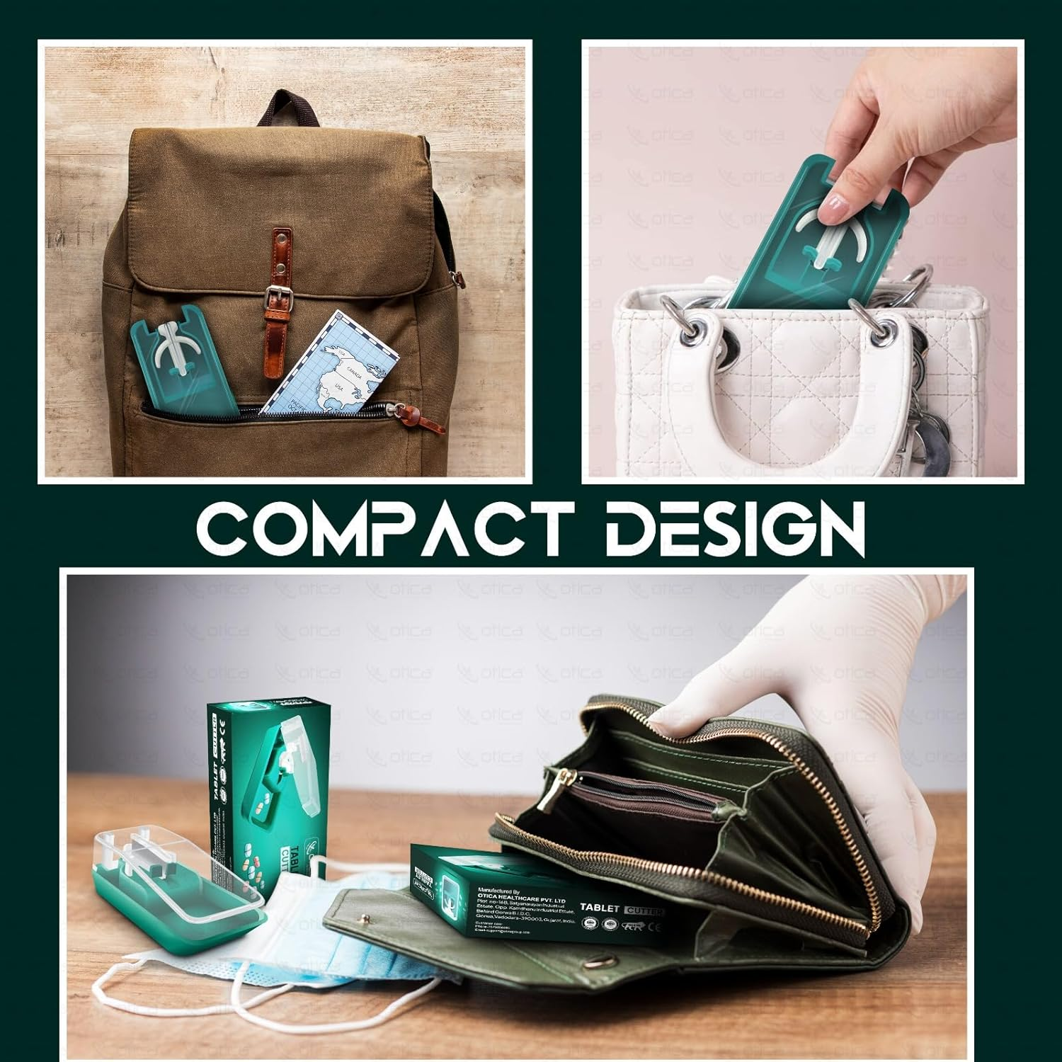 OTICA Tablet Pill Cutter Splitter for Small & Large Pills, Stainless Steel Blade, Safe and Precise Cutting with Centering Device & Blade Guard, Travel-Sized, Light Weight,Easily Washable image number 1