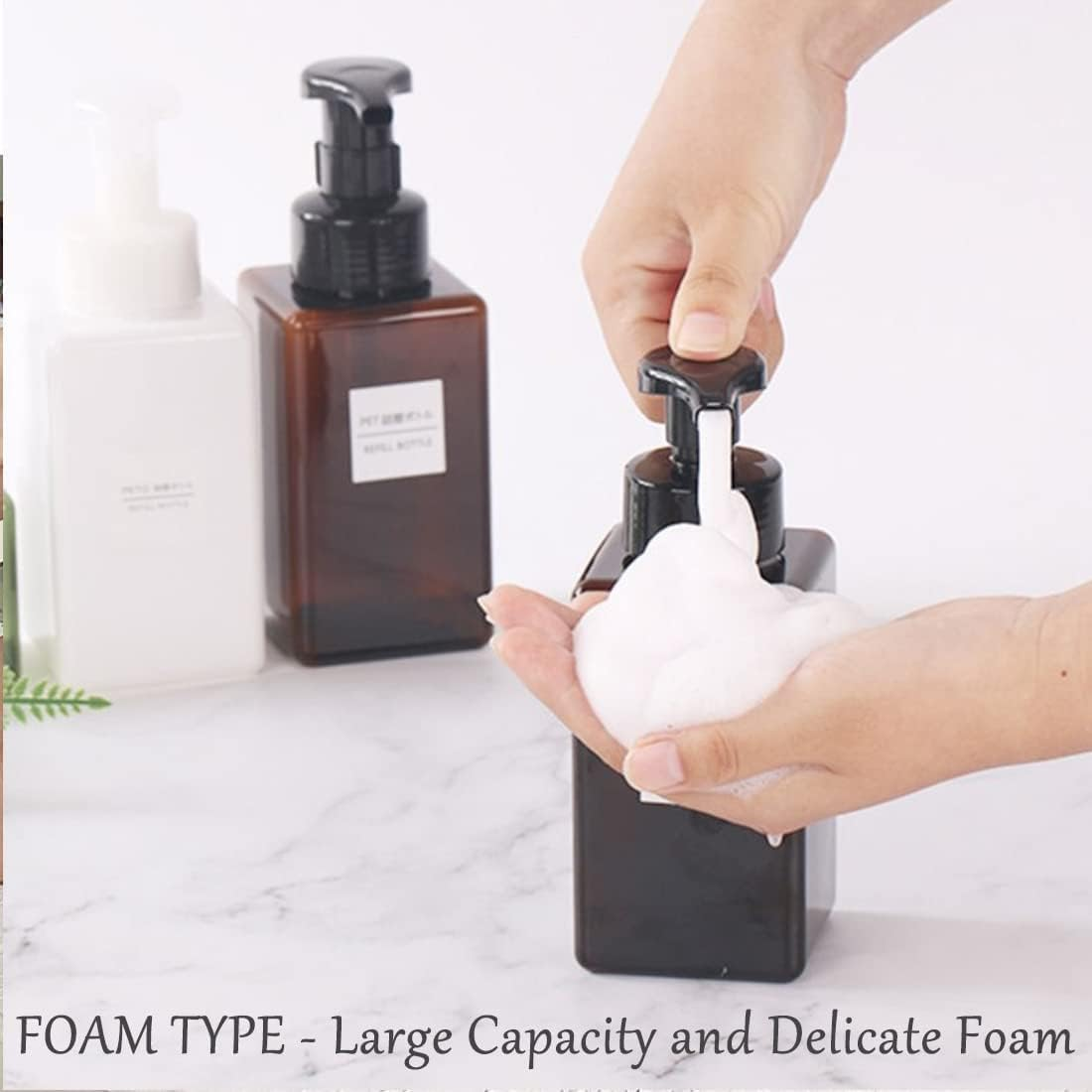 Foaming Soap Dispenser, 450Ml(16Oz) Refillable Modern Square Pump Bottle for Shampoo, Body Wash, Liquid Soap, PETG Plastic Empty Soap Dispenser for Kitchen, Bathroom, Hospital. 2 Pcs (Brown) image number 3