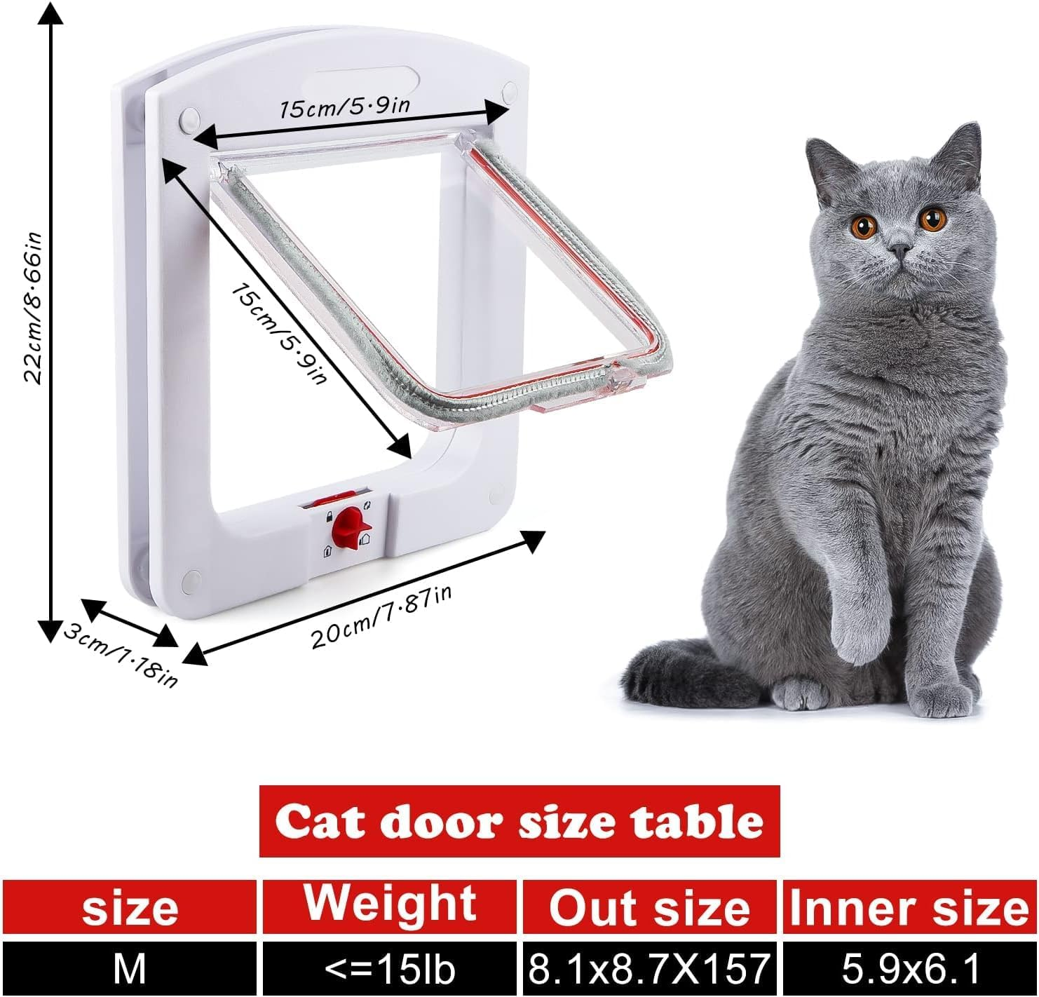 Cat Flap Cat Door, 4-Way Closure with Magnets, Cat Hatch, Manual Quiet Pet Hatch for Wall/Wooden Door/Upvc Door image number 5