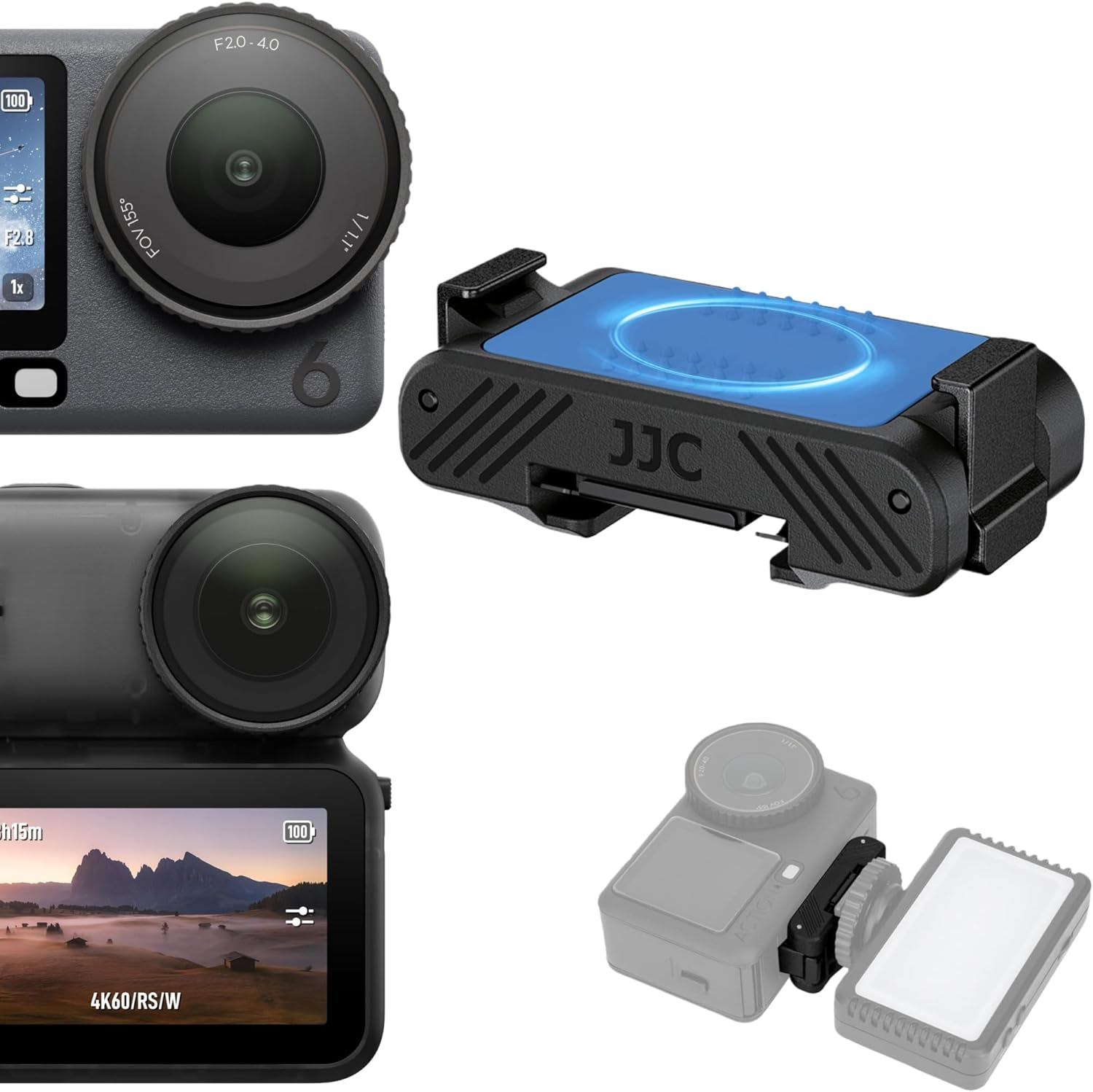 JJC Magnetic Quick Release Adapter for DJI OSMO Action 5 Pro 4 3, with 1/4&rsquo;&lsquo;-20 Screw Hole & Folding Action Camera Extension Adapter Claw Ports Compatible with Action5 Pro 4 3, OSMO 360