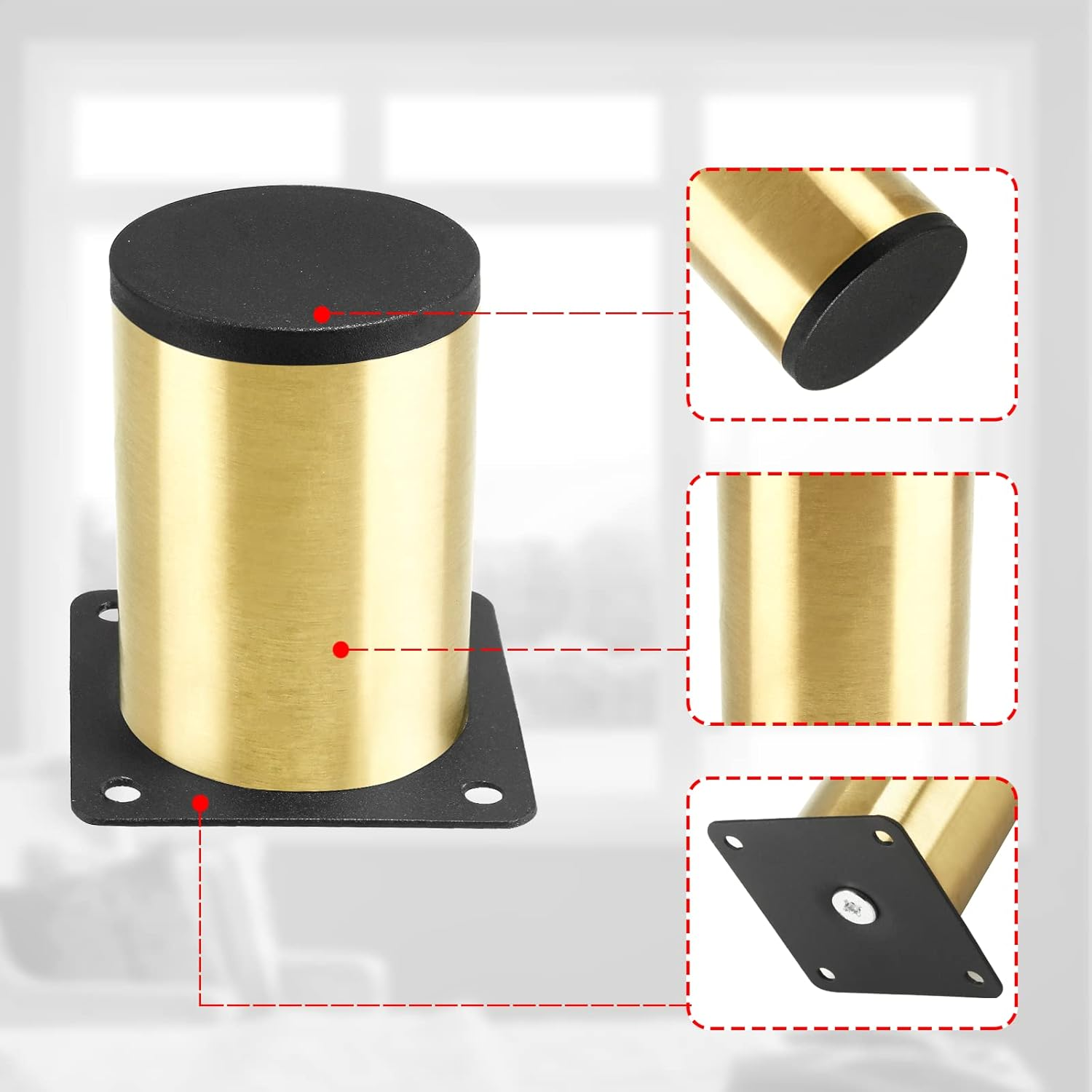 Kyuionty Set of 4 Stainless Steel Furniture Legs 3 Inch / 80 Mm, Gold Cabinet Legs round Kitchen Feet, Metal Replacement Legs for Cabinet Sofa Couch Shelves Table image number 4
