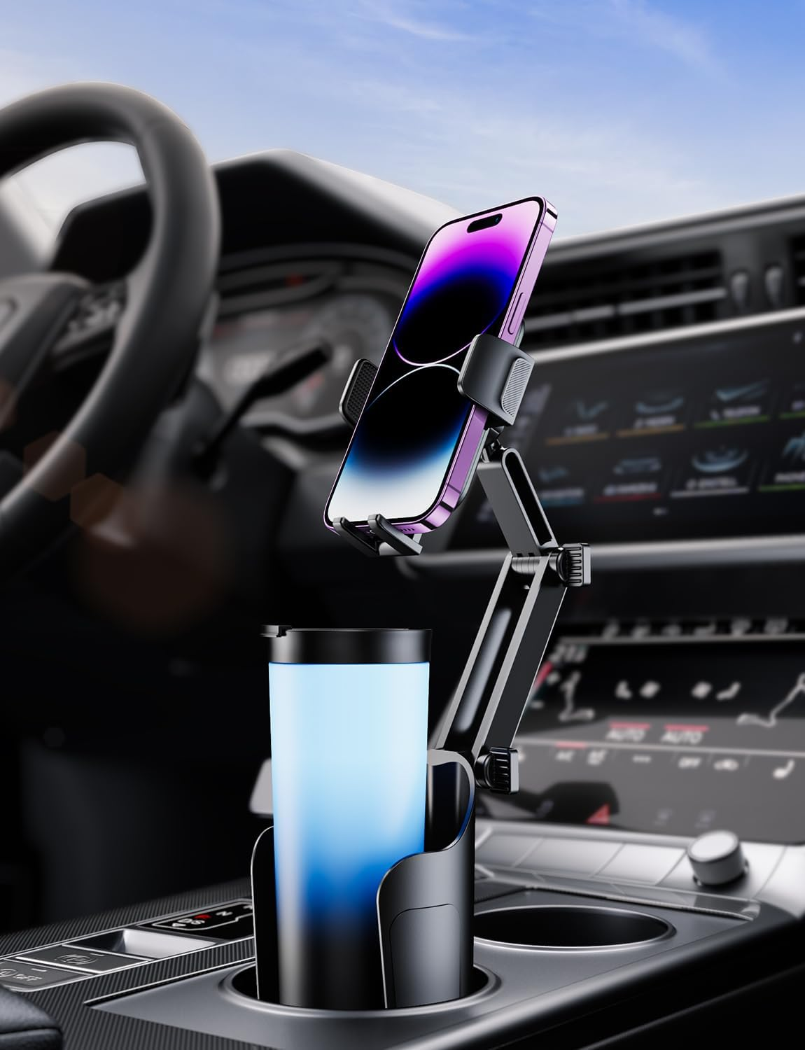 Car Cup Holder Phone Mount: [Bottle Friendly] Car Cell Phones Cup Stand Expander with Height Adjustable Arm Fit for Truck | SUV | Automobile Compatible with Iphone & Samsung & Android Smartphones image number 1