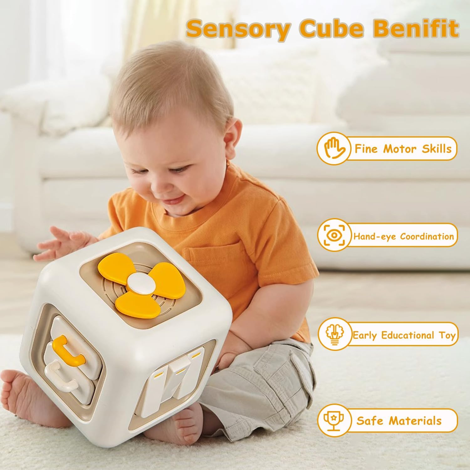 Baby Montessori Busy Cube Toy, Baby Sensory Learning Fine Motor Activity Board Toy for Kids, Airplane Travel Car Toys for Toddler Boys and Girls Gifts 1 Years+ image number 5