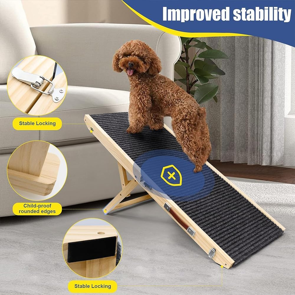 Folding Wooden Dog Ramp for Bed, Sofa & Car &ndash; Lightweight, Non-Slip, Portable Pet Ramp for Small to Medium Dogs &ndash; Easy to Store & Carry image number 5
