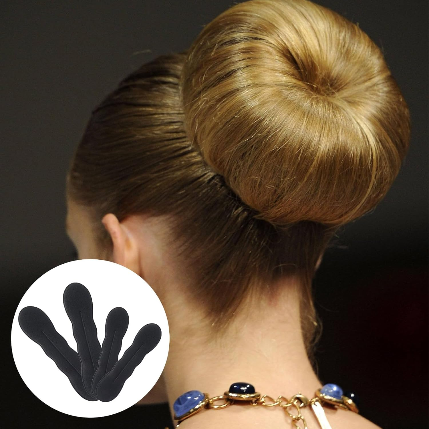 4 Pack Hair Bun Maker for Women - 2 Small and 2 Large Non-Slip Foam Bun Shapers for Easy Updos, Curler Bun Clips, Reusable Magic Bun Curler image number 3