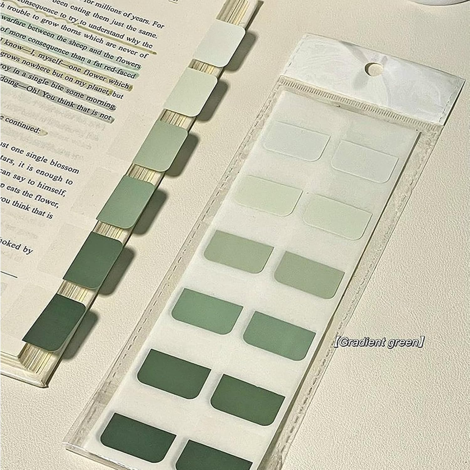 Gradient Sticky Notes Tabs, Transparent Sticky Tabs, Index Tabs, Sticky Notes Writable Annotation Tabs for Book Reading, File Classification, Book Tabs Flags, Label, Page Markers (Gradient Green M)
