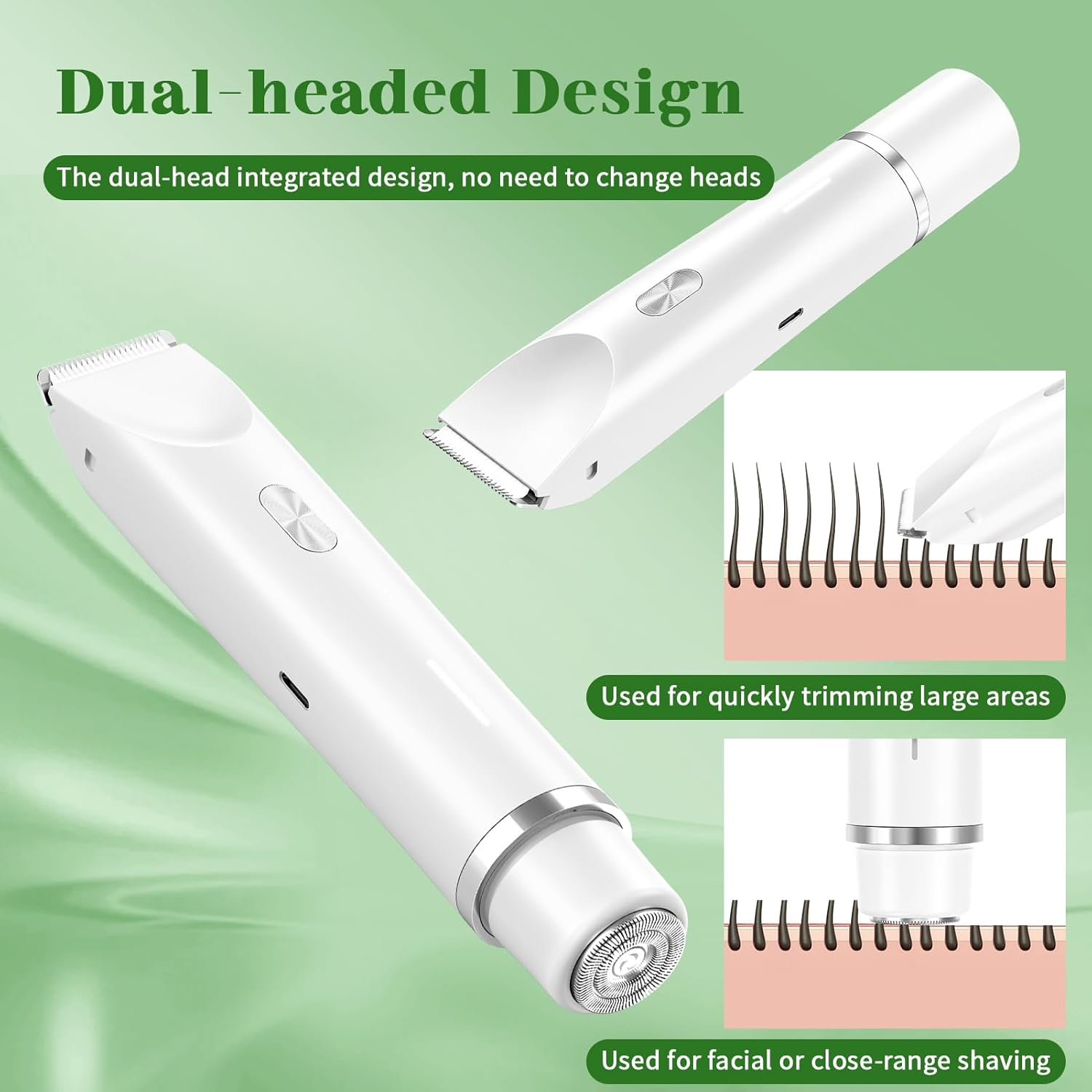 Electric Lady Shaver for Women, 2 in 1 Bikini Trimmer Women Wet and Dry, IPX7 Waterproof Rechargeable Electric Razor for Bikini Underarms Legs Arms Body Face(White) image number 2