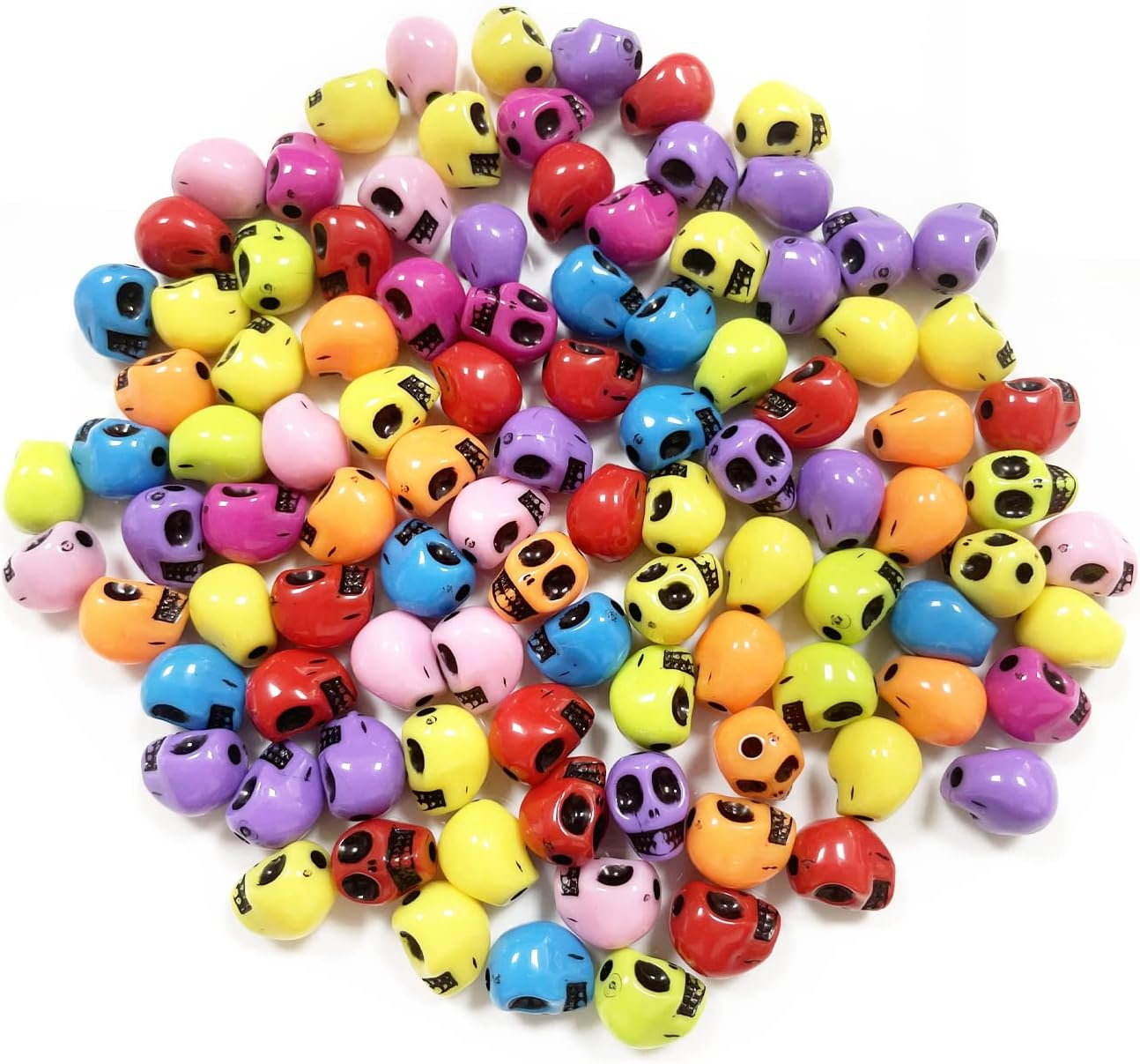 Halloween Spacer Beads, 100 Pcs Colorful Skull Beaded for DIY Craft Projects, Halloween Party Favors, Necklace Bracelet Jewelry Making (8 * 10Mm, Mix Color) image number 2