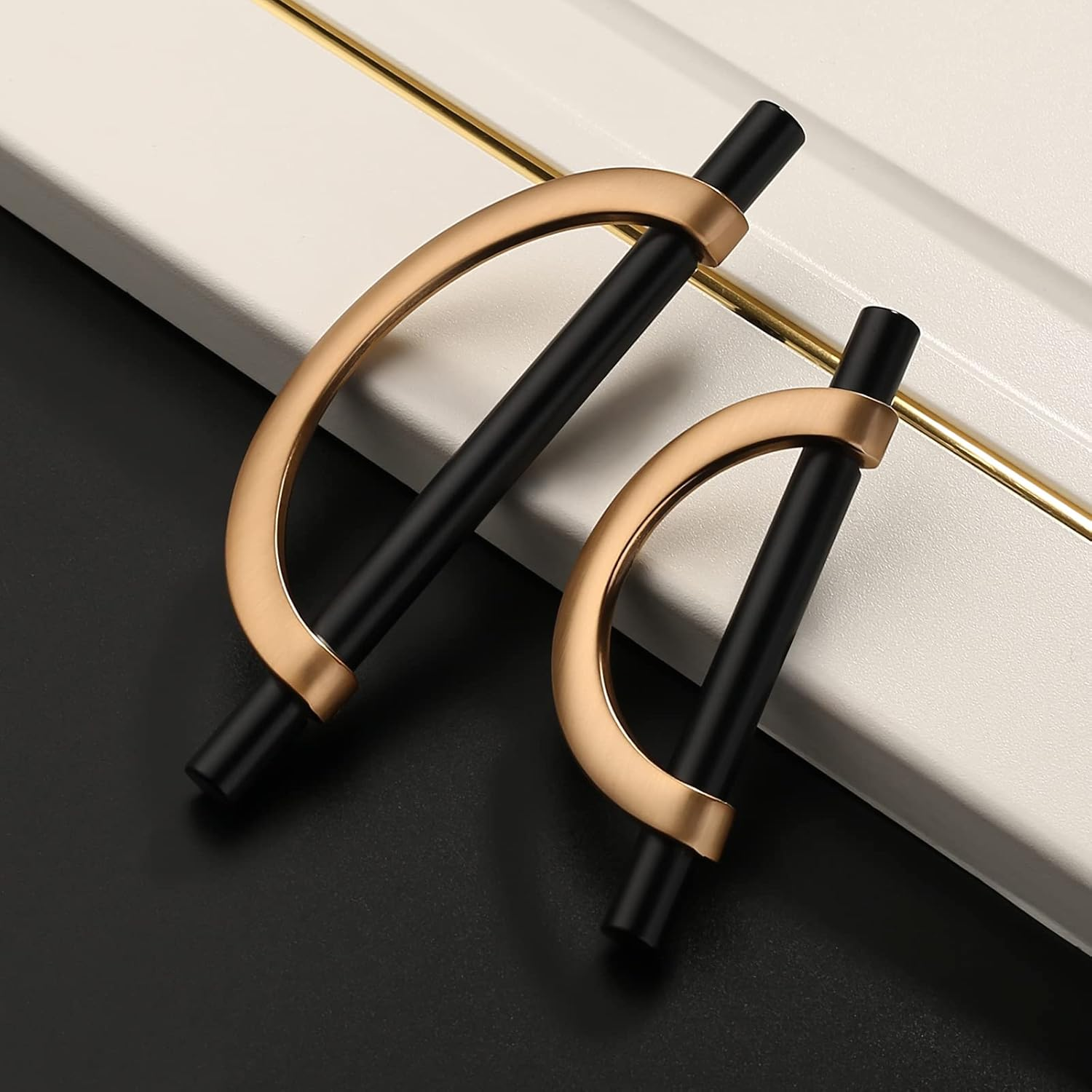 Amerdeco 10 Pack Black Brushed Gold Cabinet Pulls 5 Inch(128Mm) Hole Centers Kitchen Cabinet Handles Hardware Kitchen Handles for Cabinets Cupboard Handles Drawer Pulls&hellip; image number 4