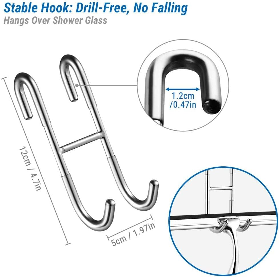 Ecooe Stainless Steel Shower Squeegee with Hook, 12 Inches Shower Glass Cleaner Squeegee Wiper Scraper with 2 Replacement Squeegee Blade, Window Squeegee for Home Bathroom Kitchen Car Glass Doors image number 2