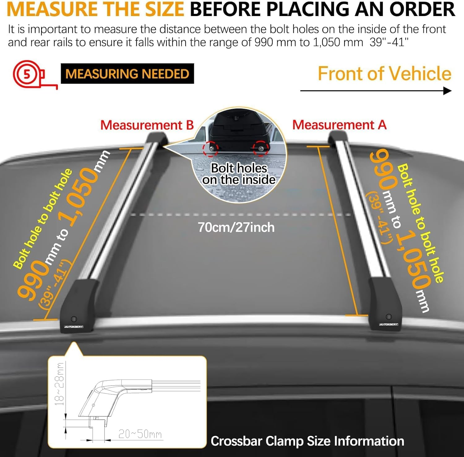 AUTOXBERT Car Roof Rack Cross Bars 39"-41", Cross Bars Roof Rack Adjustable Lockable Thick Aluminum Roof Rails with 200Lbs Load Capacity Fits Most Vehicles Flush Side Rails image number 2
