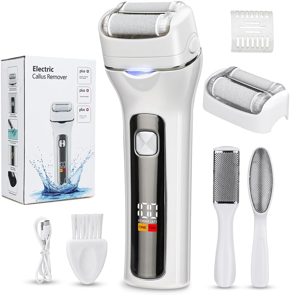 Double Roller Callus Remover Electric with 1 Replacement Roller & 2 Callus Obes, Callus Removal, Electronic Foot Care Callus File with LED Display & Light, 2 Gear Foot Care Device Pedicure Set image number 2