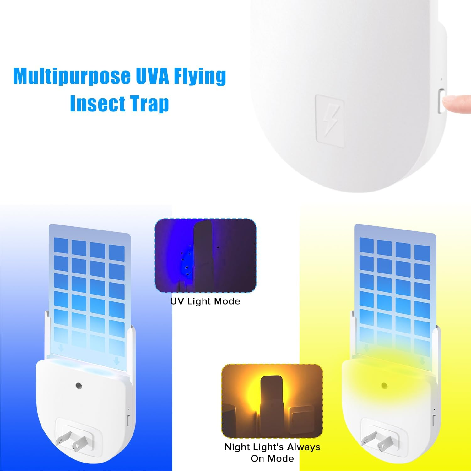 Yakiter Plug-In Mosquito Killer, Flying Insect Trap for Flies, Fruit Flies, Moths & Gnats, UV Attractant Catcher & with Adjustable Brightness Night Light, 1 Device + 5Pcs Adhesive Cards(1Pcs) image number 2