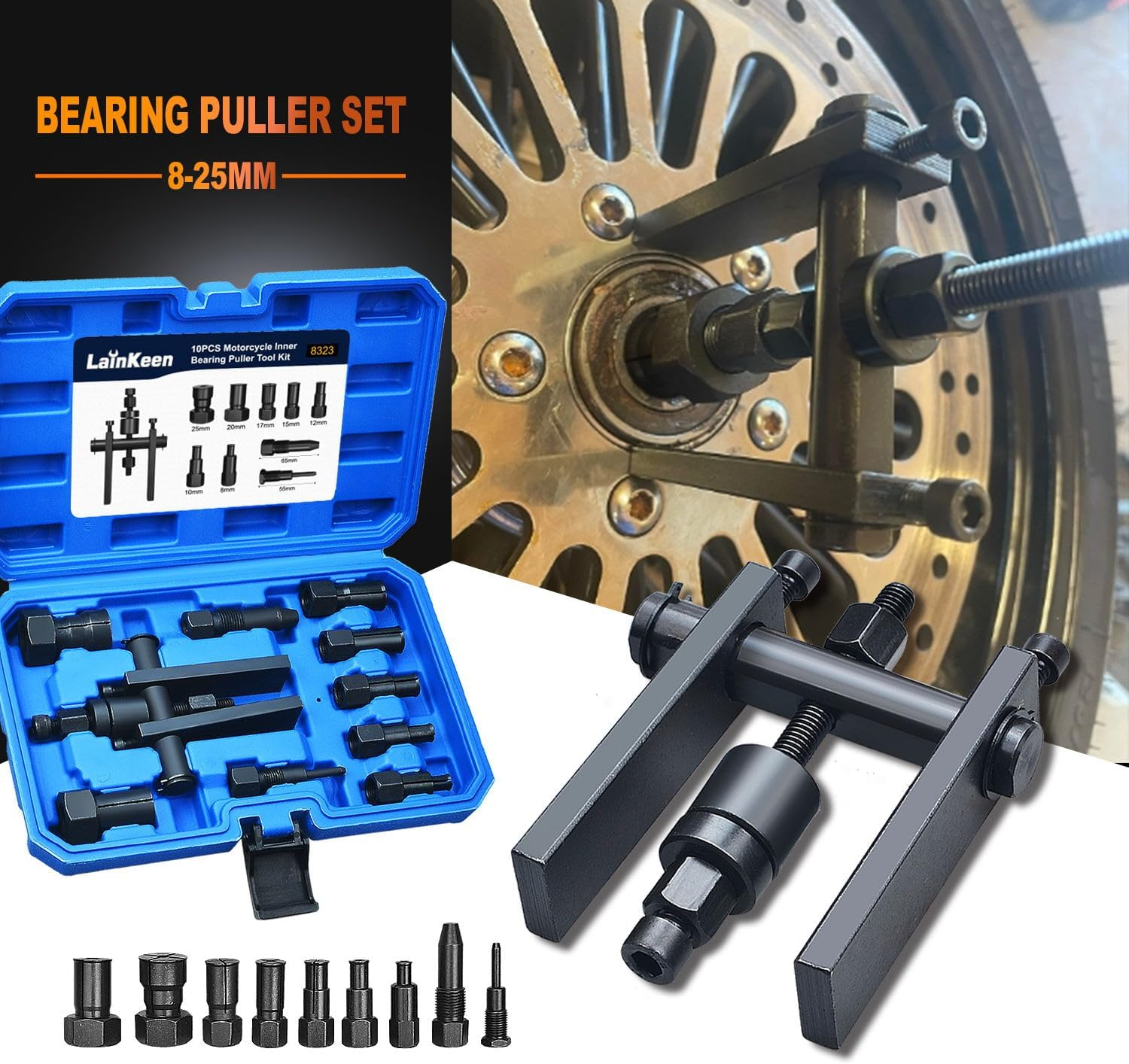 Lainkeen 10 Piece Motorcycle Blind Internal Inner Insert inside Bearing Extractor Puller Tool Kit Motorcycle Inner Bearing Removal Tool Set 8-25MM image number 5