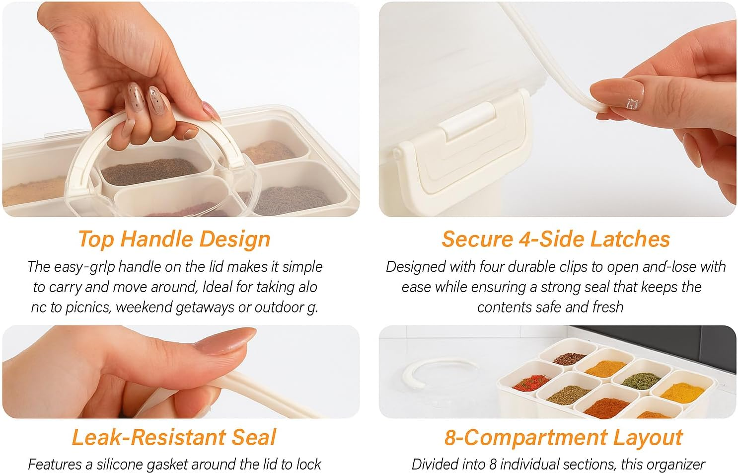 Corali 8-Compartment Tray with Lid &ndash; Dishwasher Safe Picnic Tray & Snack Box, Meal Prep Container, Compartment Lunch Box image number 4