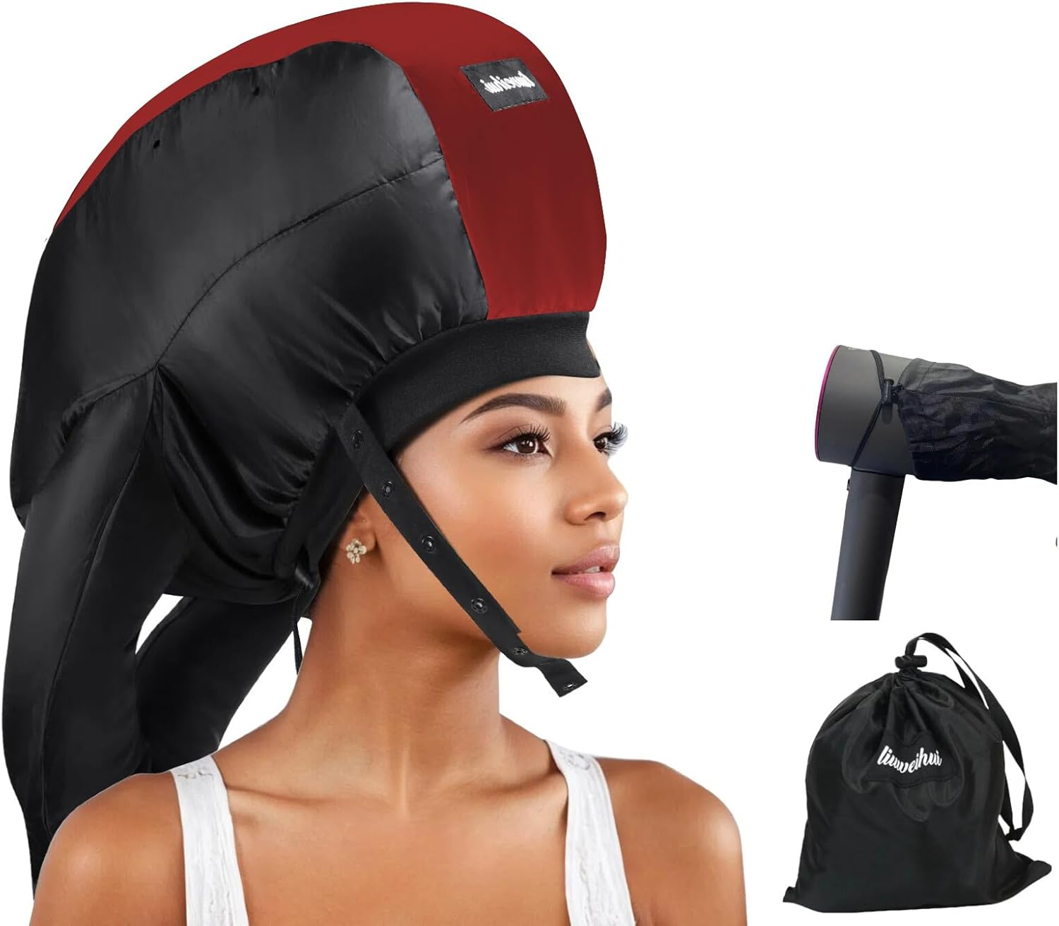 2025Ultimate Hooded Hair Dryer Cap, Hair Dryer Bonnet Attachment for Curly Hair， Your Ideal Hair Diffuser Solution-Large Capacity Hair Dryer Cap for Quick Styling of Curly Hair (Black)