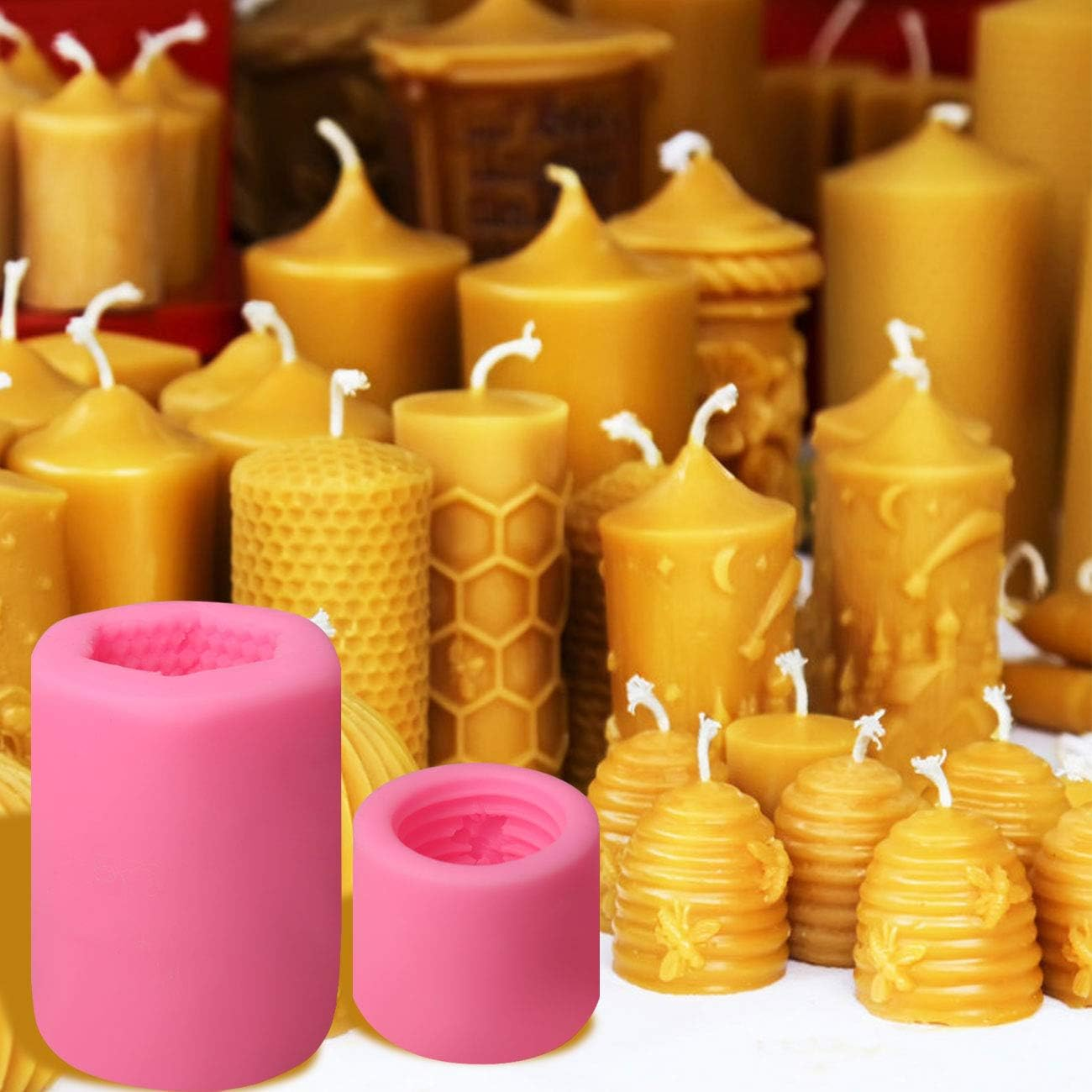 2 Pack Bee Honeycomb Candle Mould, 50 Roots Low Smoke Candle Wicks and 1Pc Metal Holder, Beehive Silicone Mould for Making Beeswax Candles image number 5