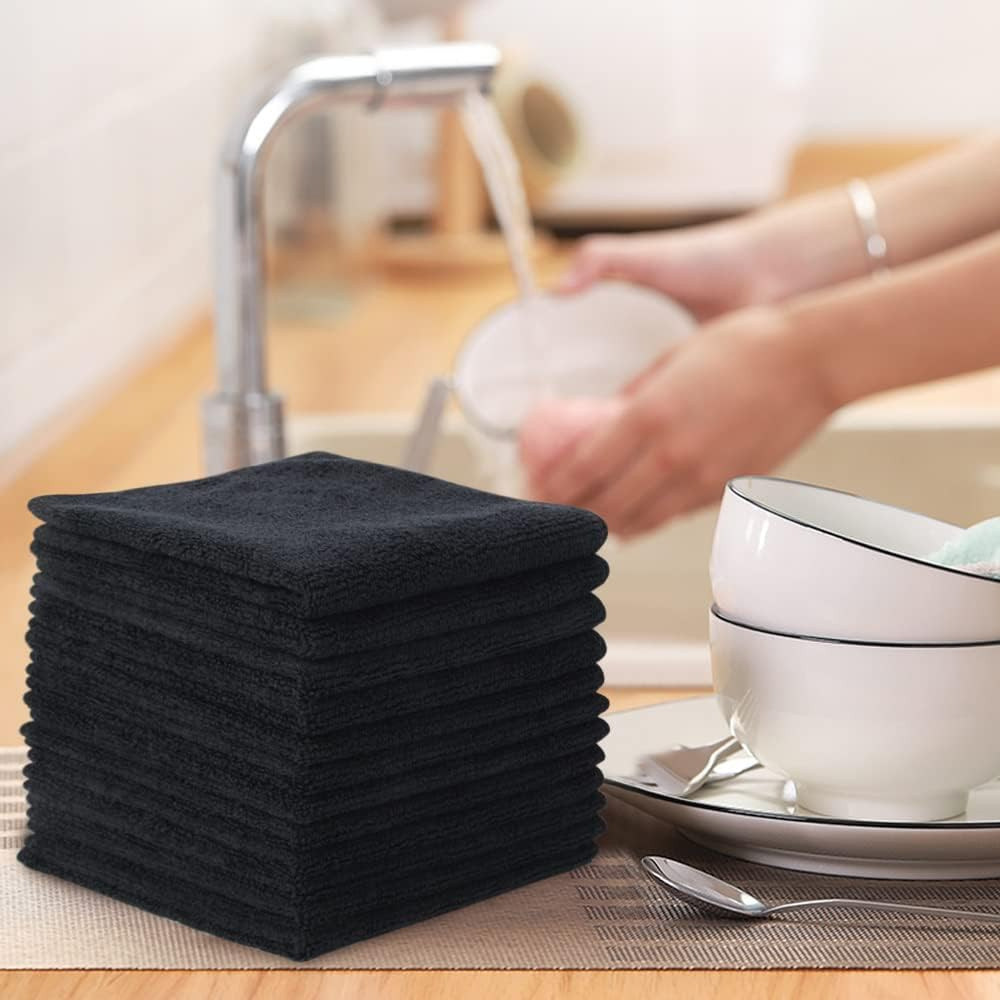 Sinland Microfiber Dish Cloth Cleaning Towel Super Absorbent Dish Rags (30Cmx30Cm, Blackx12)
