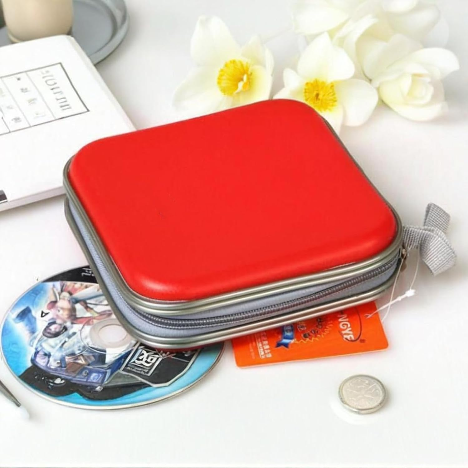 40 Capacity CD DVD Storage Case Holder, Hard Plastic Organizer with Protector for Car, Home & Travel(Red) image number 3