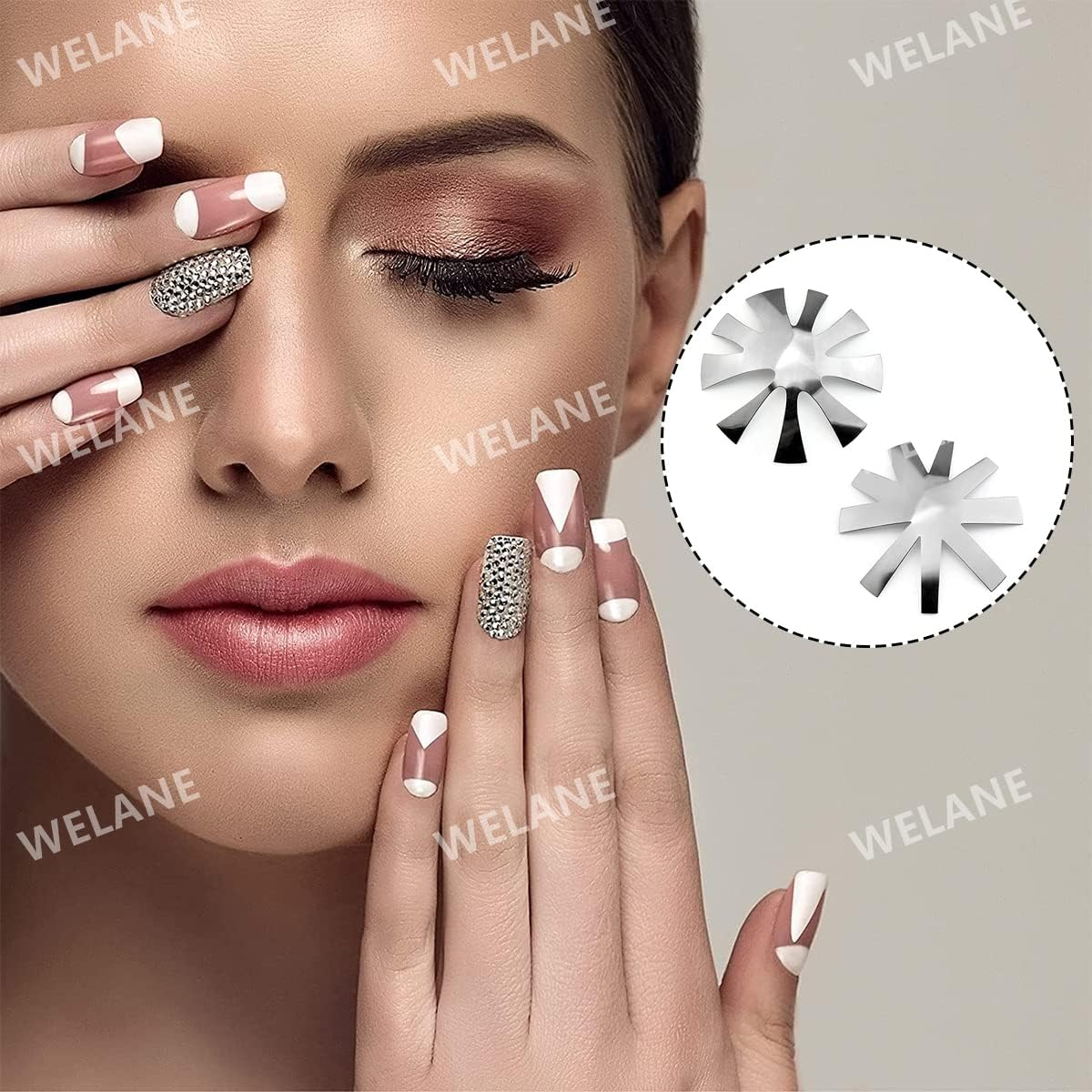 WELANE French Tip Tool, 2 PCS French Manicure Nail Art Tool for DIY Decoration Stencil Tools (18 Shape) image number 1