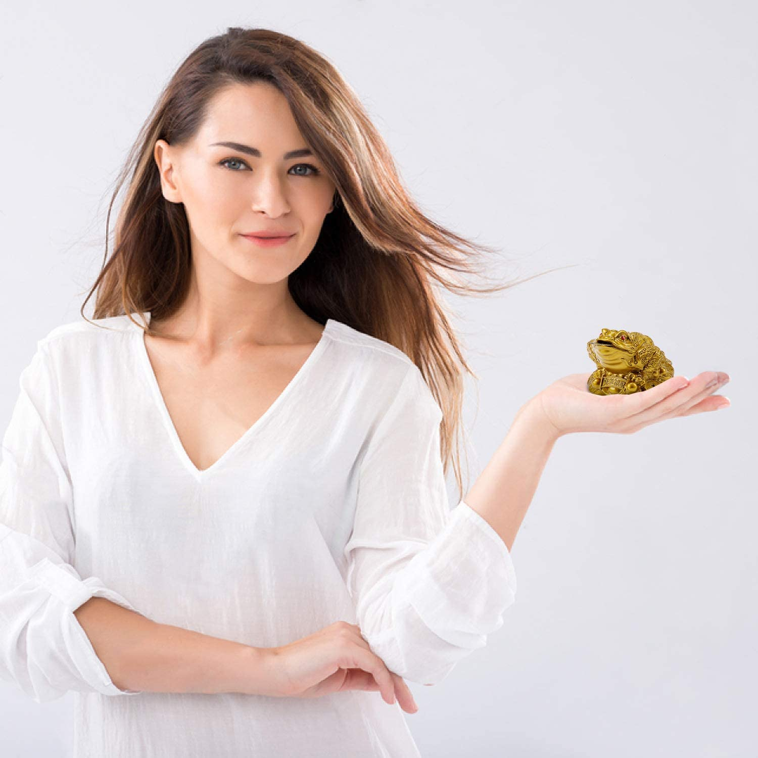 Wschic Feng Shui Money Frog, Lucky Chinese Toad with Coin,Ideal for Office and Home Decoration - Gold image number 5