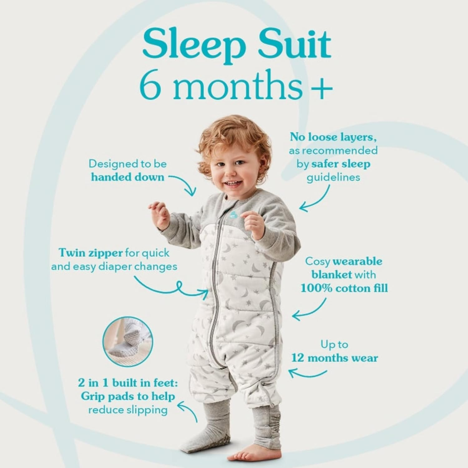 Love to Dream Sleep Suit - Twin Zipper - Grid Pads - Reduce Slipping - Machine Wash - Wearable Blanket - All Season - Onesie - Play and Sleep - 1.0TOG