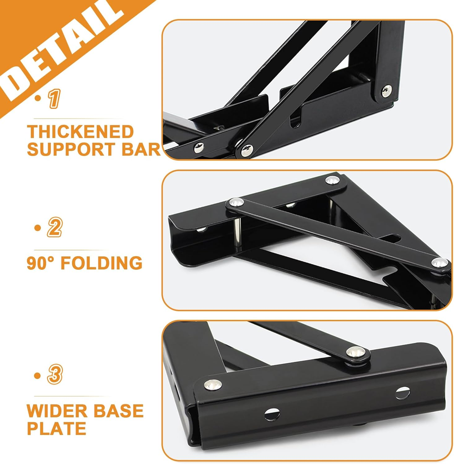Folding Shelf Brackets - Heavy Duty Metal Collapsible Shelf Bracket for Bench Table, Shelf Hinge Wall Mounted Space Saving DIY Bracket, Max Load: 150 Lb, Black image number 3