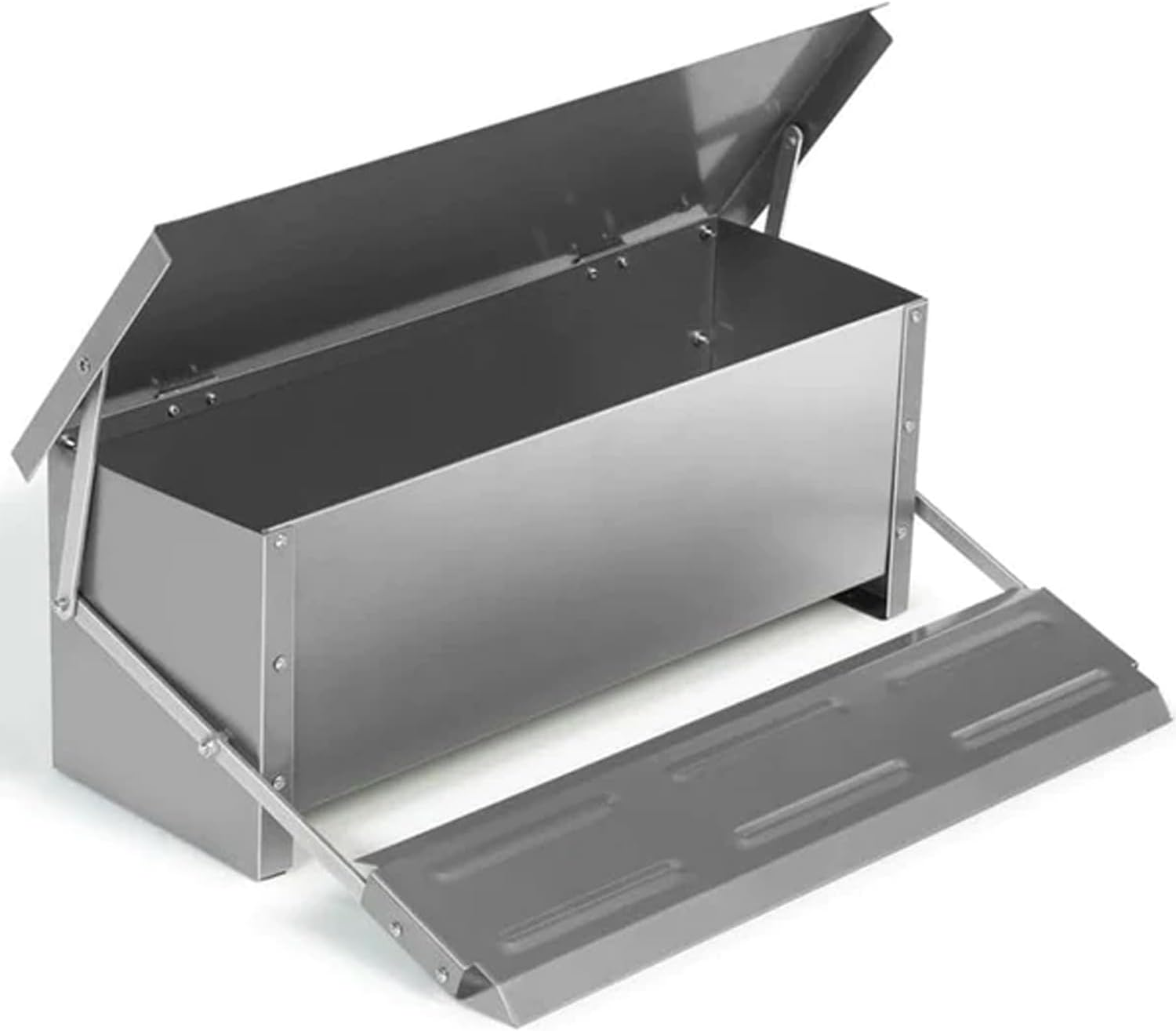 EZONEDEAL Automatic Chicken Food Feeder 8.2L Treadle Galvanized Steel Poultry Feeders Automatic Food Dispenser with Lid, Suitable for Chicken, Bantams, Poultry, Pheasants, Turkey, Chicken Feeder Port image number 4