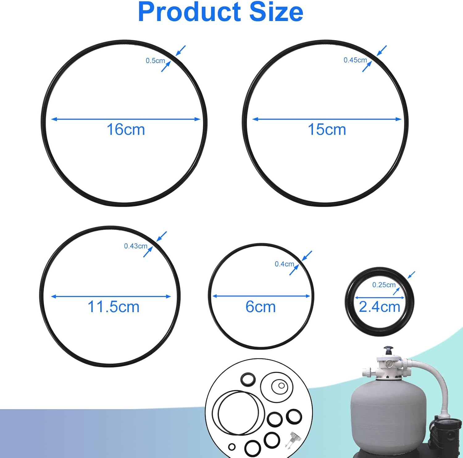 12Pcs Sand Filter Replacement Part Set Compatible with Intex Krystal Clear Sand Filter Pump, Include 1Pcs Air Release Valve 11Pcs O-Rings for Different Parts to Maintain Machine Work Smoothly image number 5