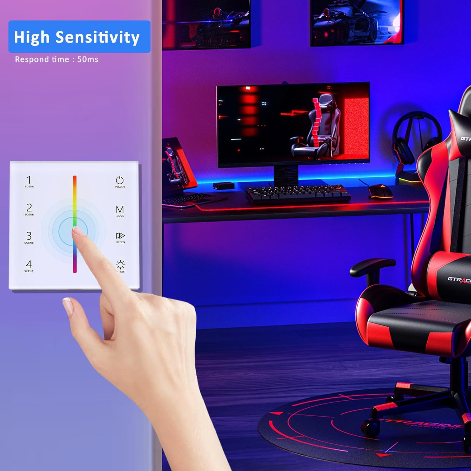 JOYLIT RGBW LED Controller 12-24V 4 Channel X 3A/CH, 2.4Ghz RF Wireless Wall Touch Panel LED Controller for RGBW CCT RGB LED Strip Colour Changing and Dimming (86 X 86 X 33 Mm)