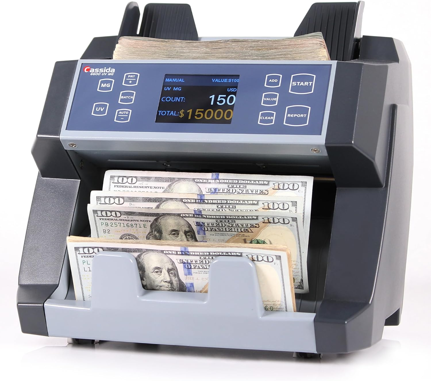 Cassida 6600 UV/MG &ndash; USA Business Grade Money Counter with UV/MG/IR Counterfeit Detection &ndash; Top Loading Bill Counting Machine W/Valucount&trade;, Add and Batch Modes &ndash; Fast Counting Speed 1,400 Notes/Min image number 2