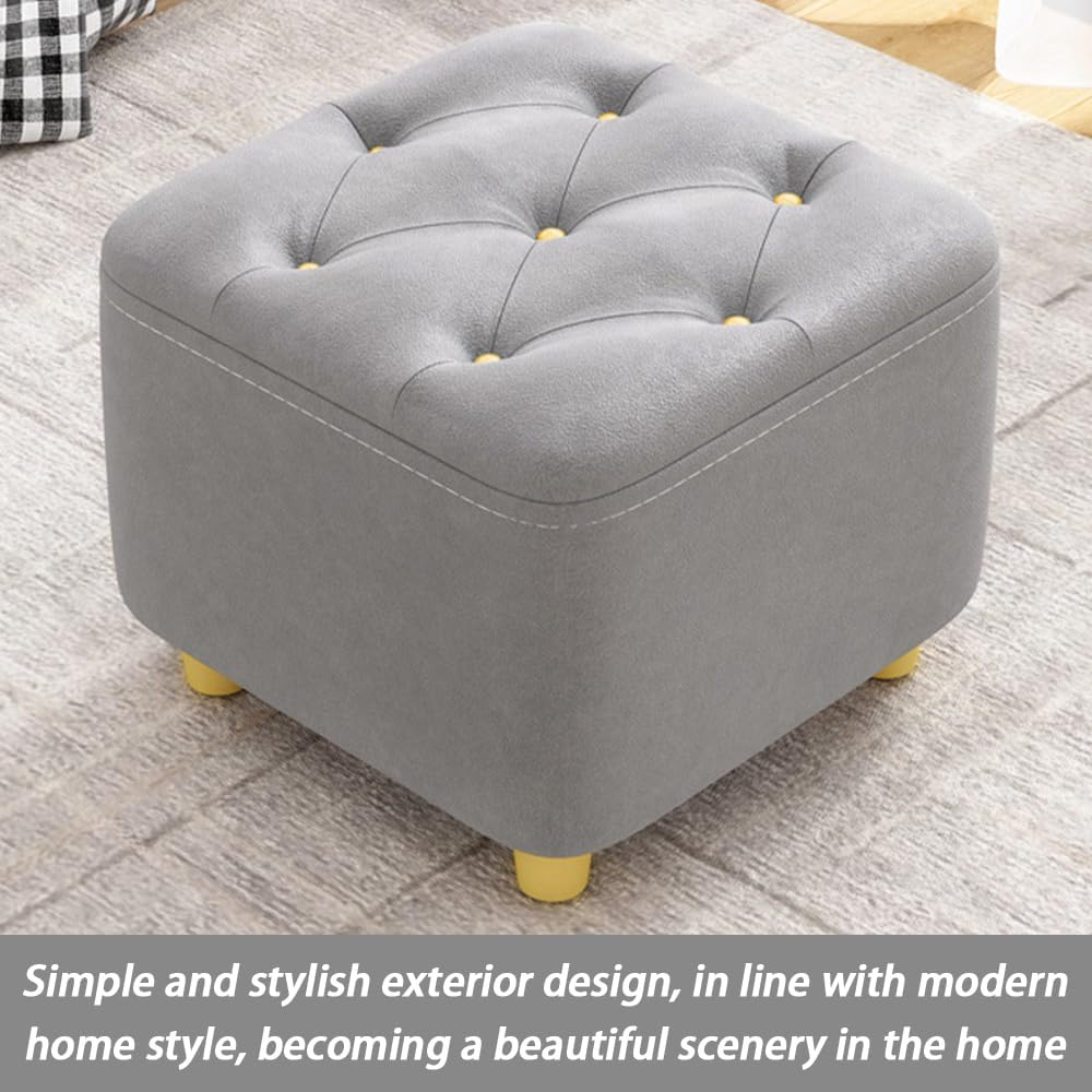 Small Footstool Ottoman, Square Foot Rest Stools with Wood Legs, Non-Slip Foot Stool for Living Room Entryway Office 28X28X26 Cm (Grey) image number 6