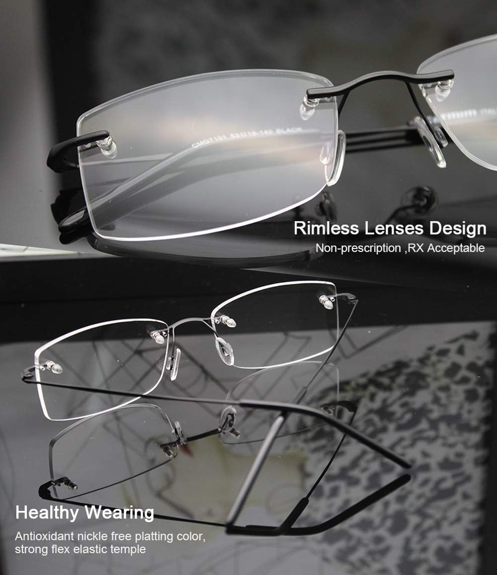 Men Women Eyeglasses Rimless Metal Lightweight Clear Lens Optical Frames Gray Glasses - Black Glasses image number 4