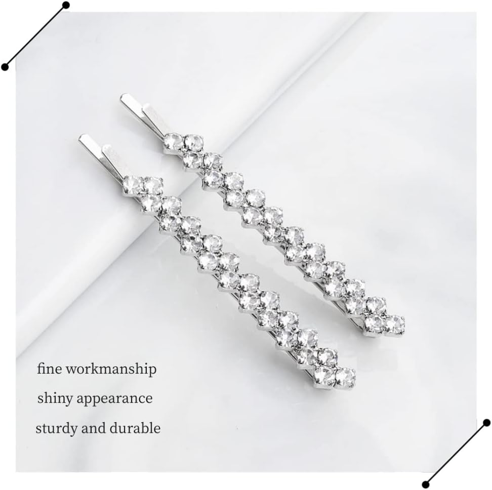 4 Pieces Rhinestone Bobby Pins Bling Crystal Metal Hair Clips Grips Slide Single Row Slim Diamante Rhinestone Bobby Pin for Brides Girls - Black / Gold image number 3