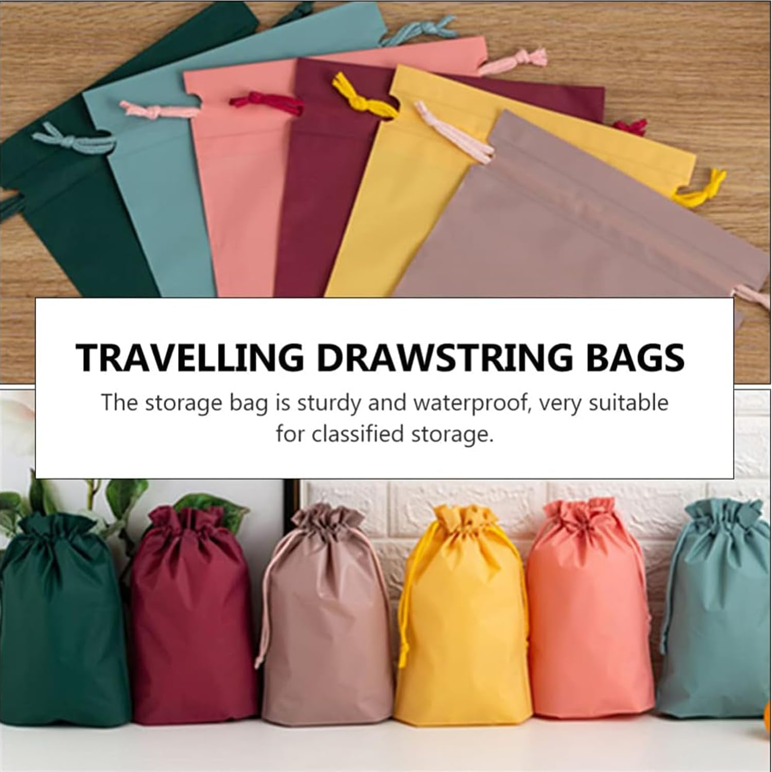 Zhooooonglf Multicolor Set of 12 Waterproof Drawstring Bag PE Plastic Folding Travel Storage Use Combine Travel Shoe Bag Waterproof Trip Bags Clothes Drawstring Shrinkable Closure Luggage image number 2