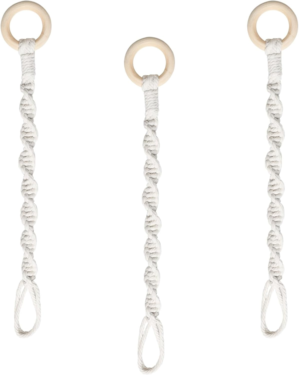 3 Pack Adjustable Macrame Plant Hanger Extenders Connectable Rope Hanging Plant Extender Handmade Woven Hanging Basket Extension with Wooden Ring for Indoor Outdoor Plant Pot Holder (Style 1, 3) image number 6