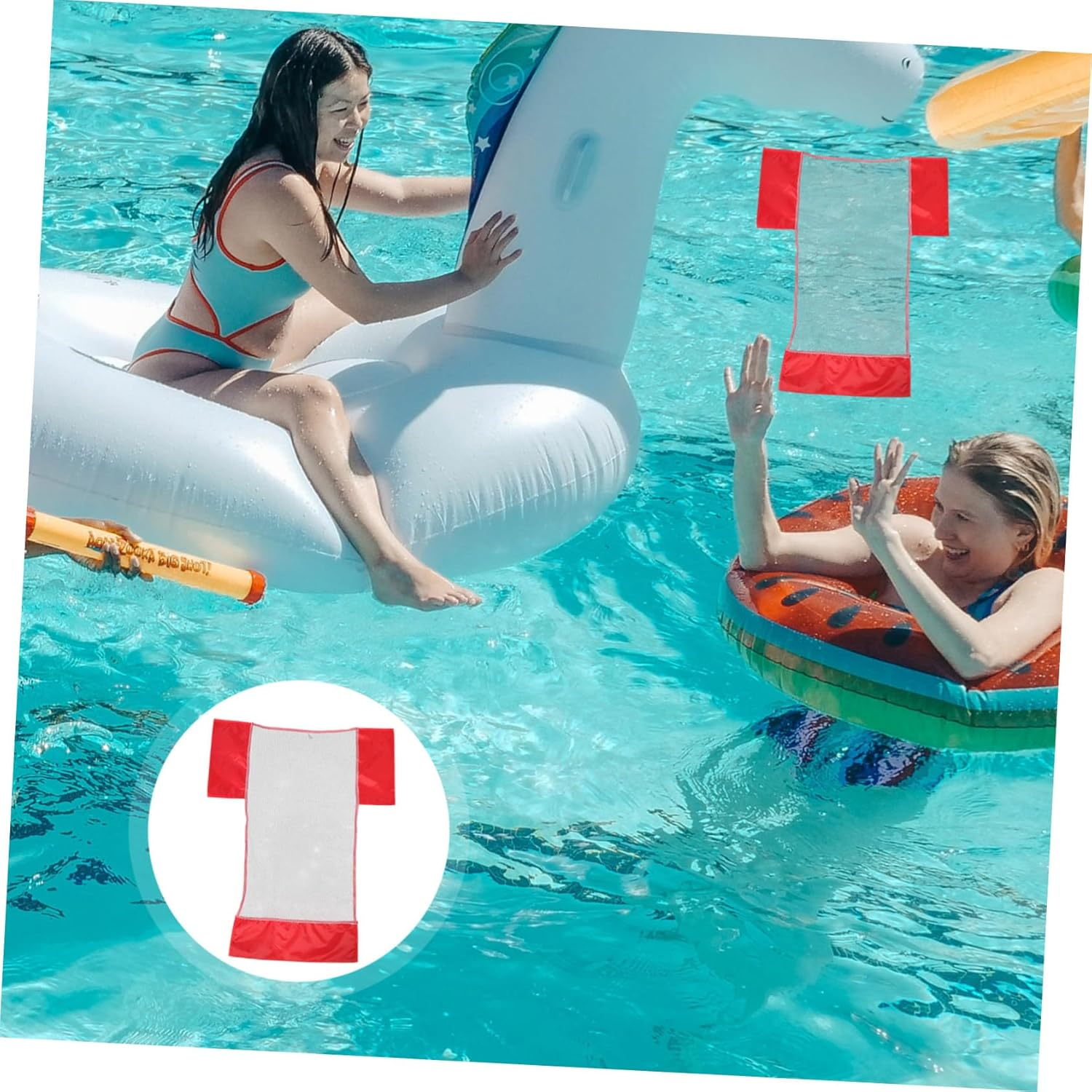 2Pcs Portable Swim Float Nets Pool Chair Mesh Swim Accessory Red Mesh Convenient Water Float for Swimming Pool and Beach Games image number 1