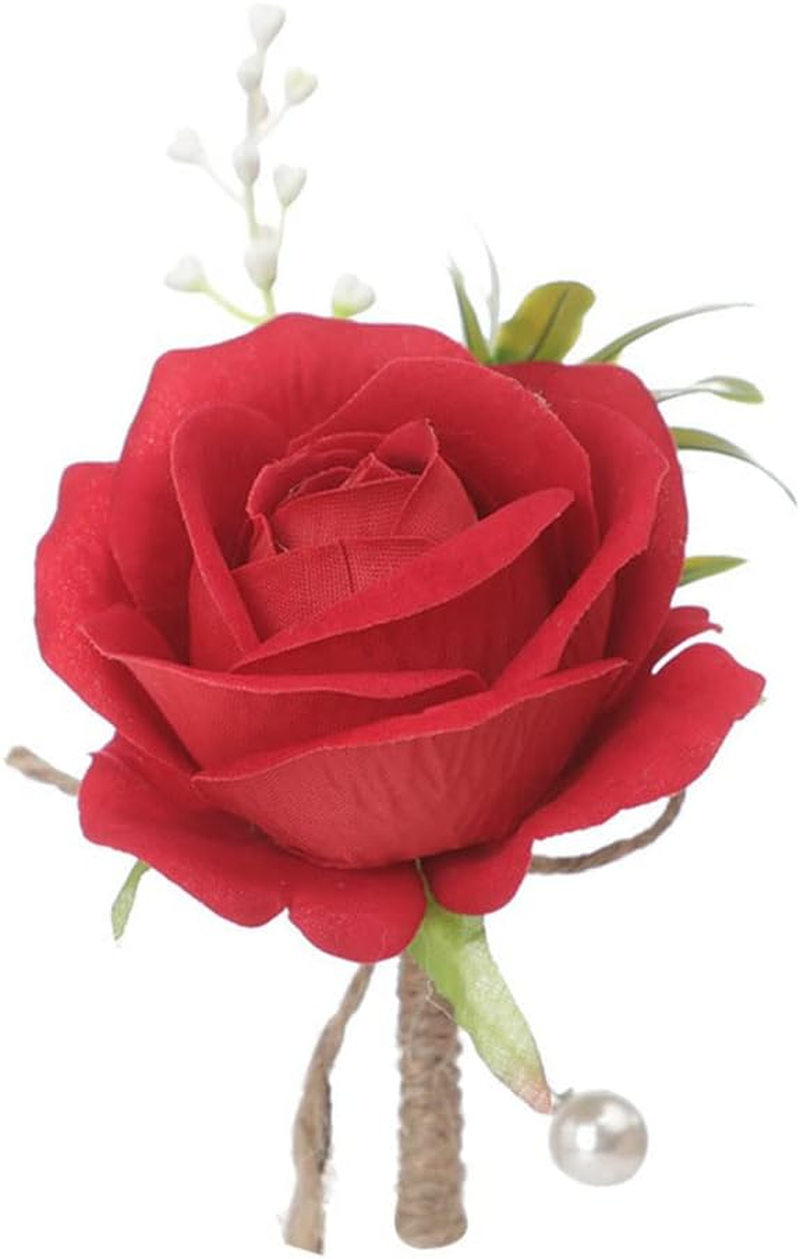 Ydseozoa Pack of 2 Corsage Wedding Boutonniere Artificial Roses Flowers Bouquet Brooch Decor for Bride Groom Wedding Prom Party Banquet Roses Boutonniere (White) - Beige image number 2