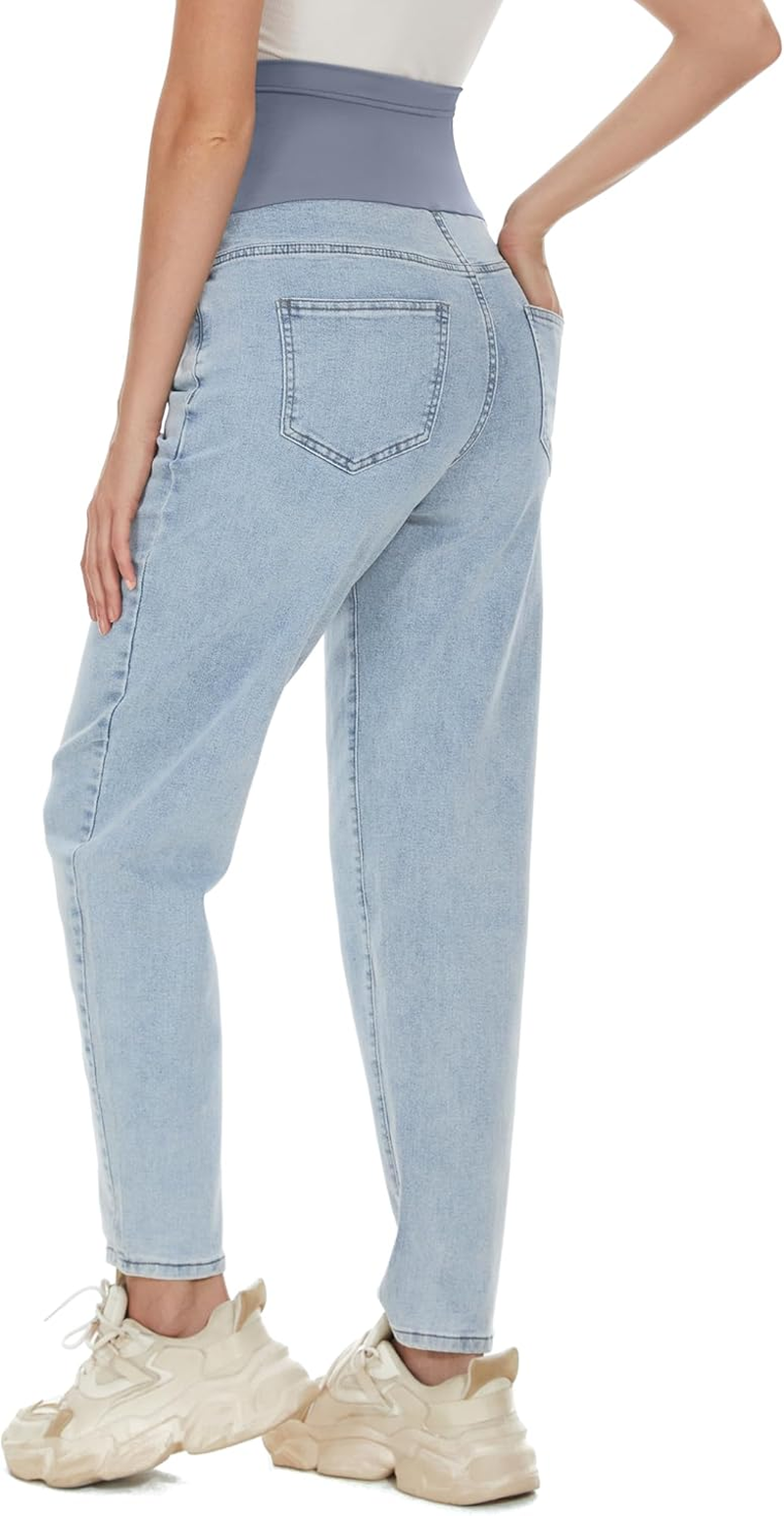 POSHGLAM Women'S Maternity Jeans over Belly Comfy Stretch Boyfriend Jeans Denim Pregnancy Pants, S-XXL image number 6
