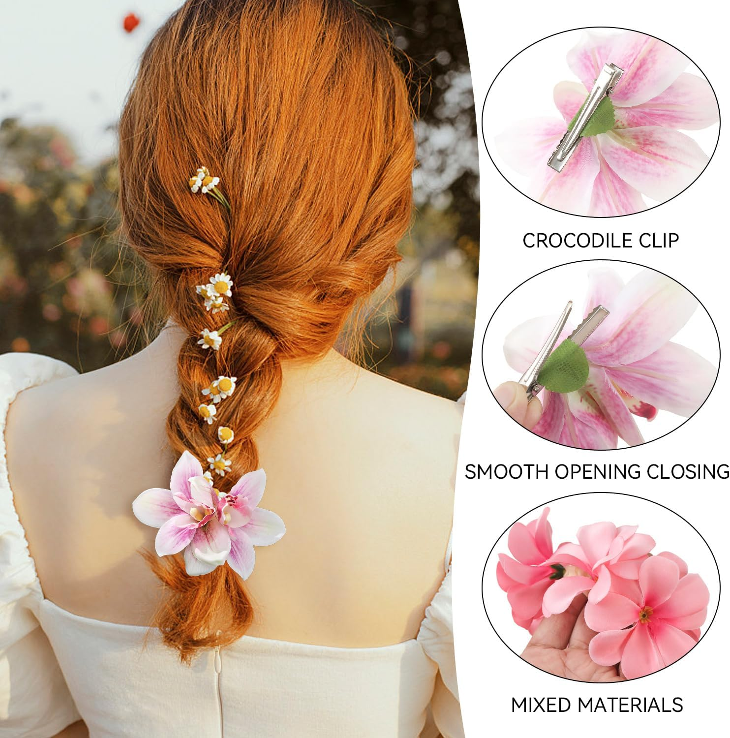 Set of 3 Hair Pins and 1 Hair Ring, Simulation Phalaenopsis Headdress, Atmosphere Hair Accessories, Suitable for Holidays by the Sea, Wedding Dress. image number 5