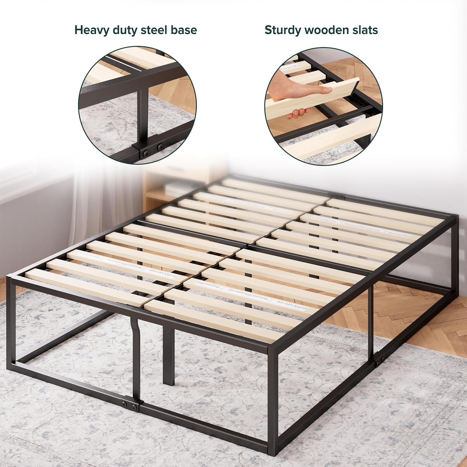 Zinus Joseph 45Cm Single Bed Frame with under Bed Storage and Mattress Base - Industrial Metal Steel, Black image number 2