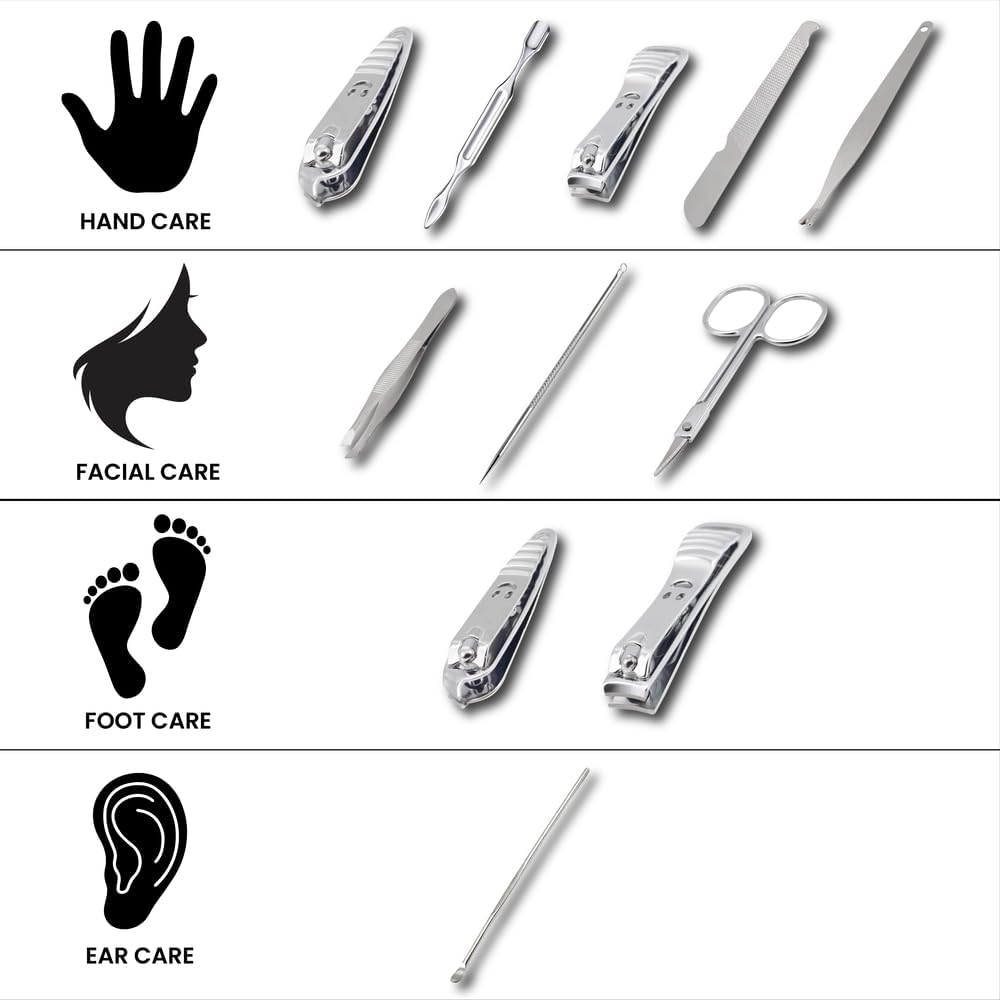 Manicure Set 10 in 1 Stainless Steel Manicure Kit Professional Pedicure Grooming Kit Portable Pedicure Kit Nail Tools & Accessories Hair Facial Care and Nail Care for Men and Women (Peonie Rose) image number 3