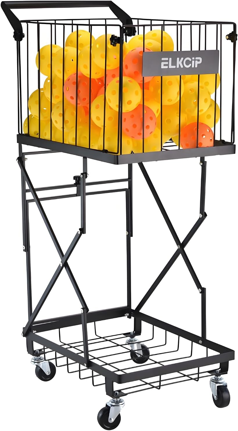 ELKCIP Portable Pickleball & Tennis Ball Collector - Pickleball Retriever Basket Carrier Gatherer Picker Hopper Container for Picking and Storage Training Tool for Ball