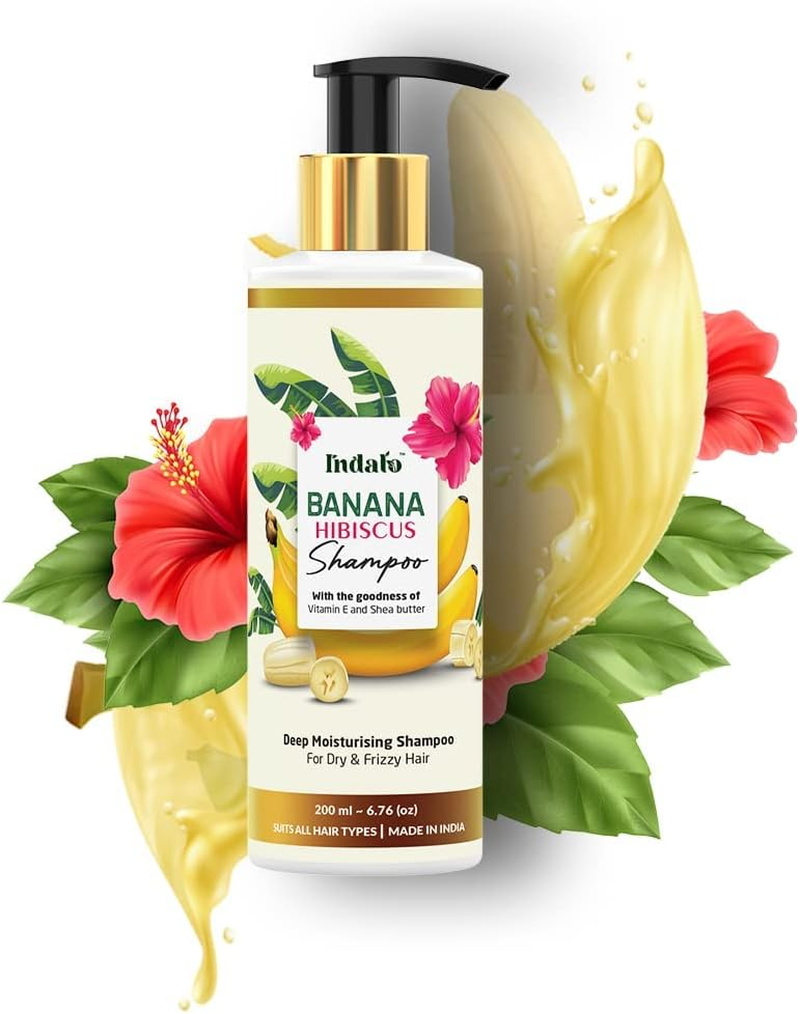 Indalo Banana Hibiscus Deep Moisturizing Hair Volumizing Shampoo with Vitamin E and Shea Butter for Dry & Frizzy Hair, Paraben & Sulphate Free, UV Protection - 200Ml image number 5