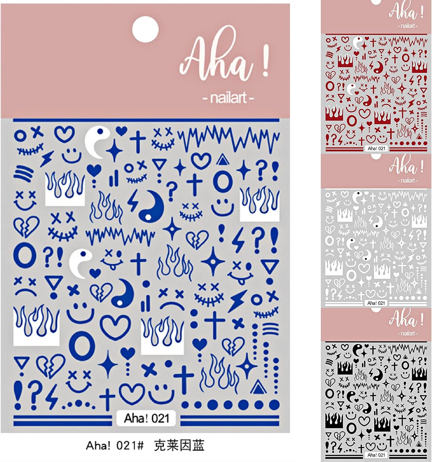 4 Sheets Klein Blue Flame Smile Face Nail Art Sticker Decals Ins Minimalist Style Klein Blue Nail Art Sticker Impressionist Lines Star Smile Face for Men and Women Nail Art Decoration (4 Colors) image number 6