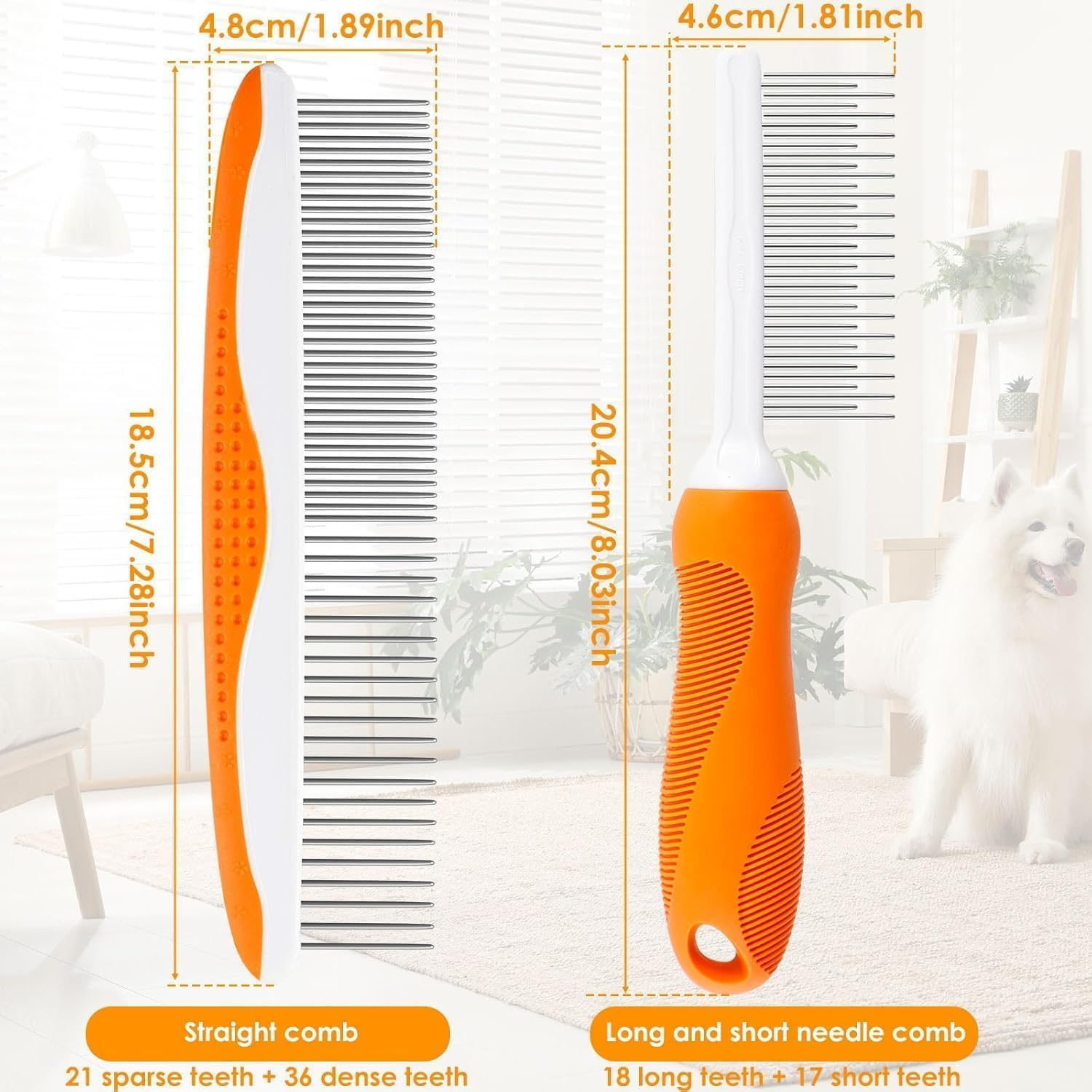 Pet Dematting Comb Dog Knotting Comb, 2Pcs Stainless Steel Pet Safe Dematting Comb Cat Comb Brush Pet Hair Comb Steel Pet Comb Pet Hair Removal Comb,Pet Grooming Comb Remove Knot Pet Dematting Comb image number 2