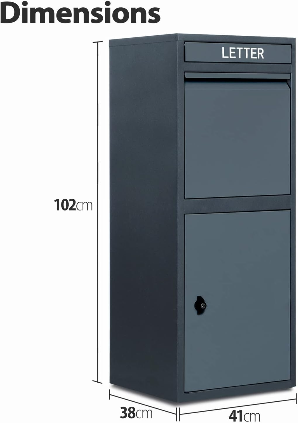 New Improved Glasshaus Steel Post Parcel Box Package Delivery Mail Box Locking Safe Drop Letterbox Storage (Solid Black) image number 2