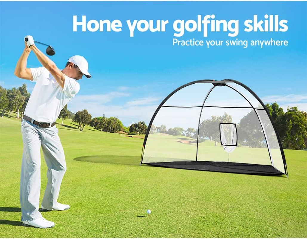 Everfit Golf Net, 3.5M Wide Practice Driving Nets Cage Impact Screen Hitting Training Sports Netting Backyard Indoor Outdoor Camping Equipment, with 210D Carry Bag Large Target Pocket Mat Black image number 5