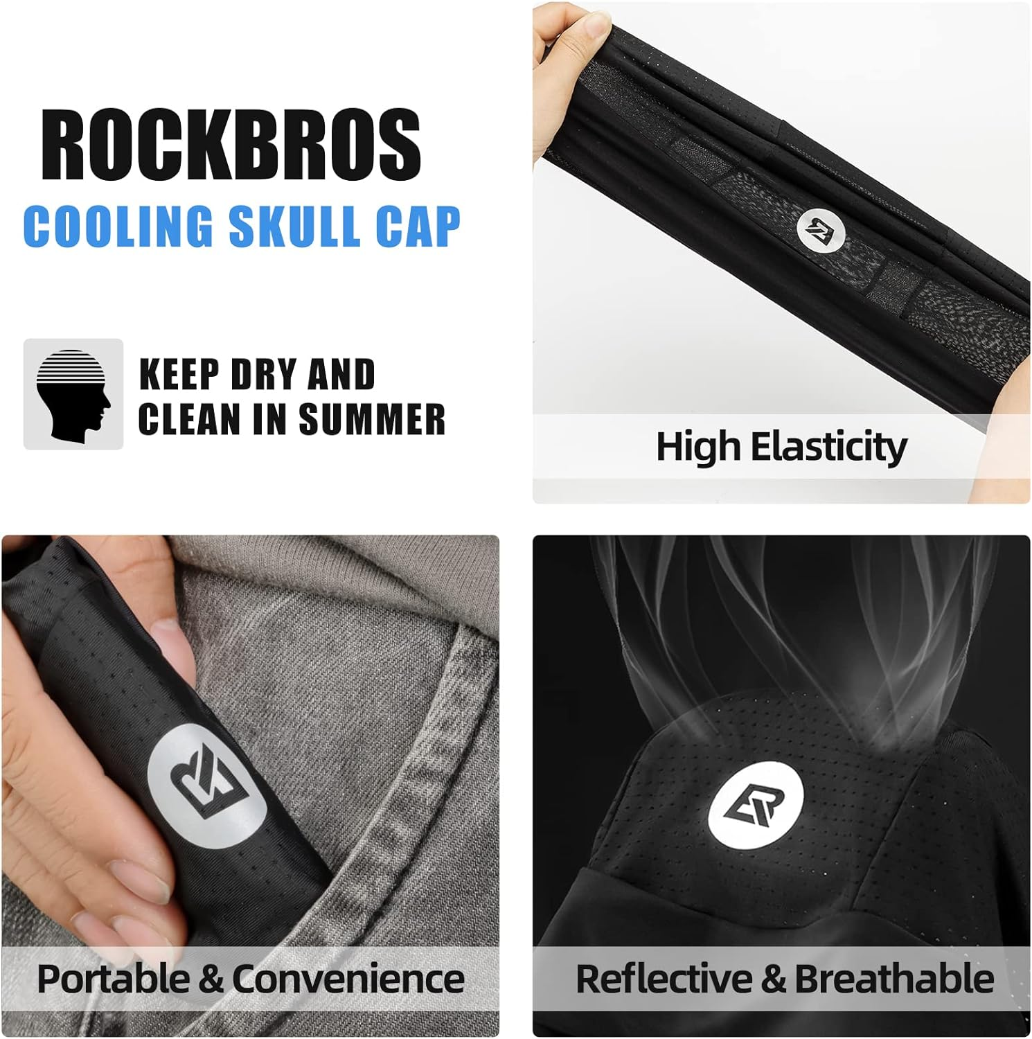 ROCKBROS Cooling Skull Cap Helmet Liner Sweat Wicking Mesh Hat Cycling Running Caps for Men Women image number 4